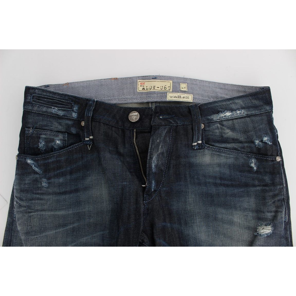Acht Blue Denim Cotton Regular Straight Fit Jeans