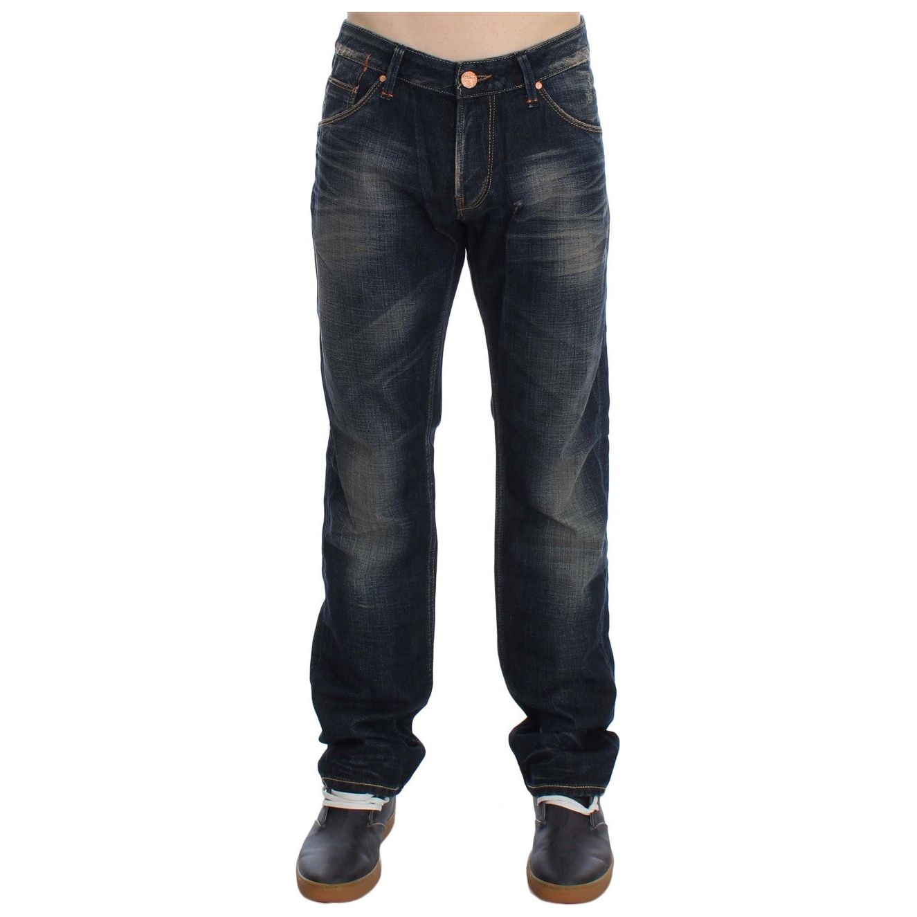 Acht Blue Cotton Straight Fit Low Waist Jeans for Sophisticated Style