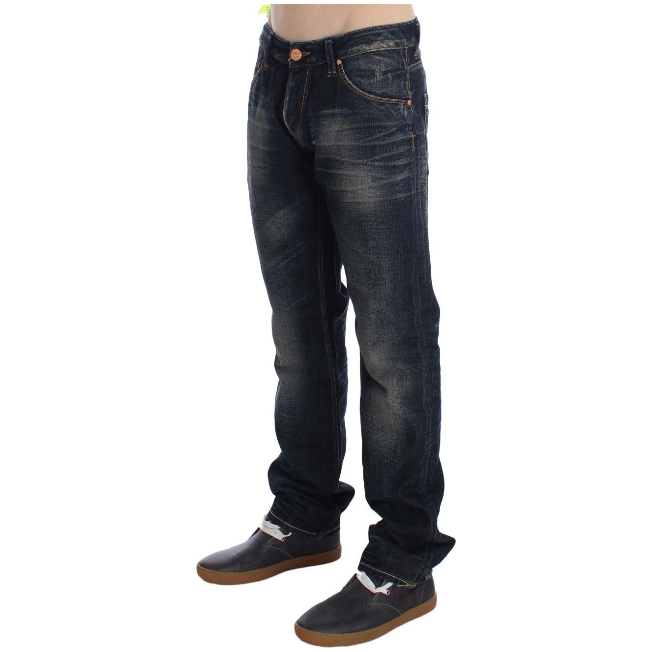 Acht Blue Cotton Straight Fit Low Waist Jeans for Sophisticated Style