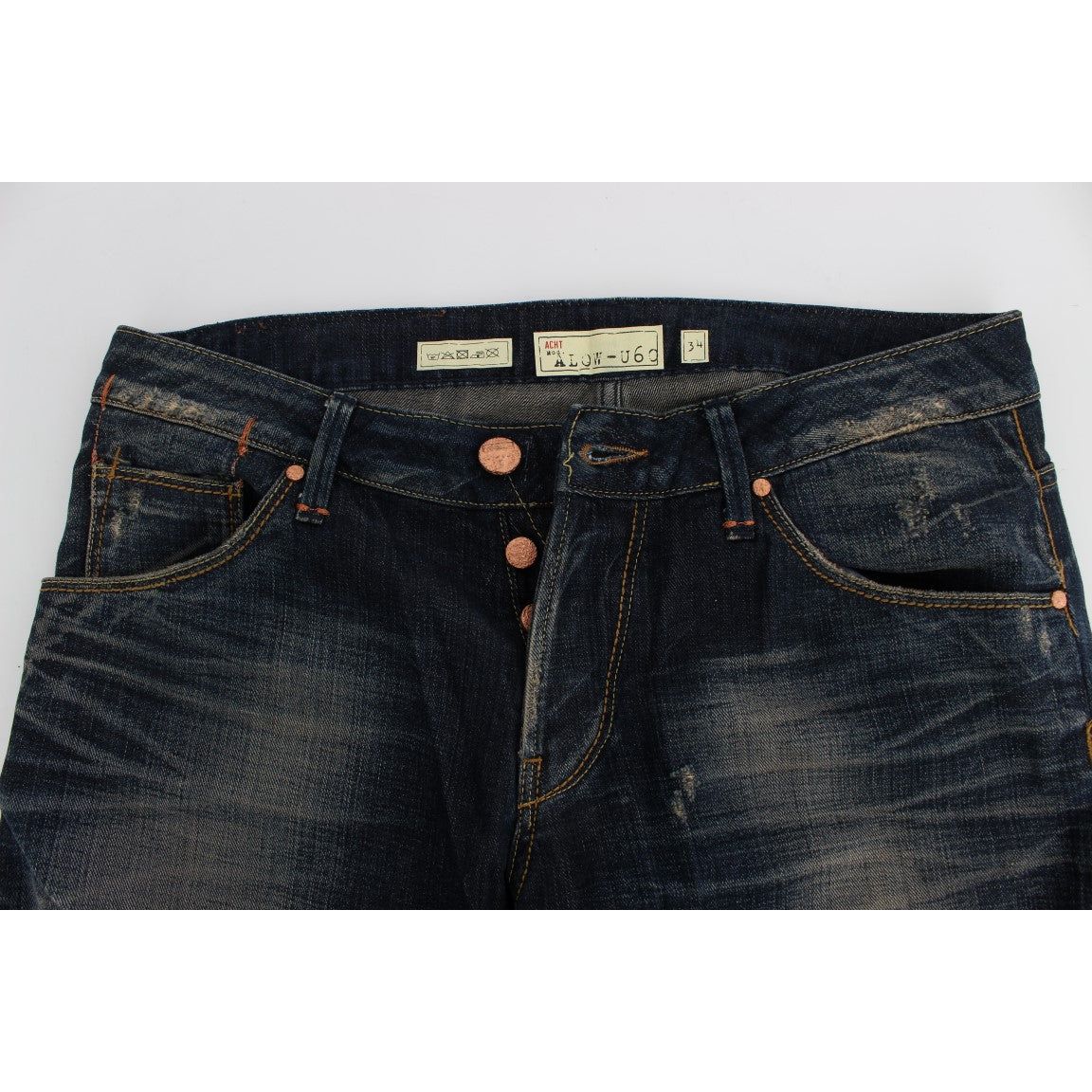 Acht Blue Cotton Straight Fit Low Waist Jeans for Sophisticated Style