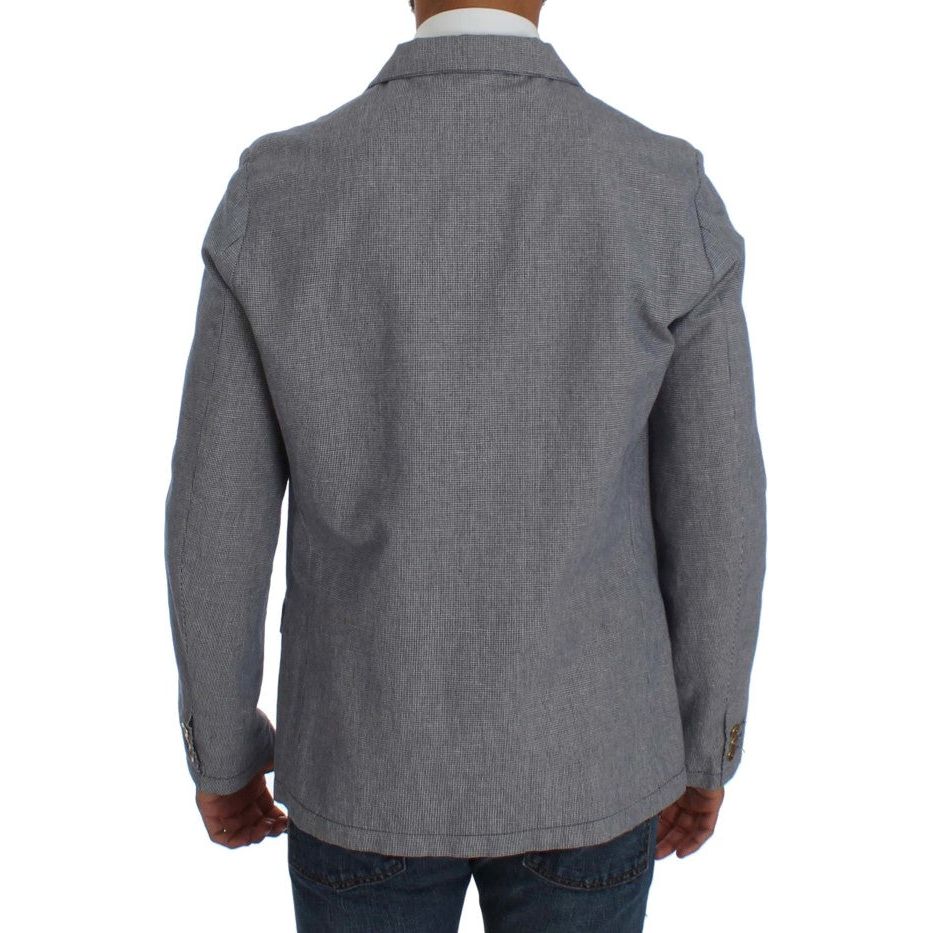 Master Coat Blue Cotton Blend Double-Breasted Blazer