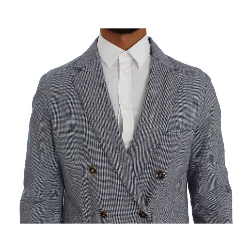 Master Coat Blue Cotton Blend Double-Breasted Blazer