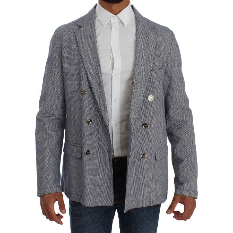 Master Coat Blue Cotton Blend Double-Breasted Blazer