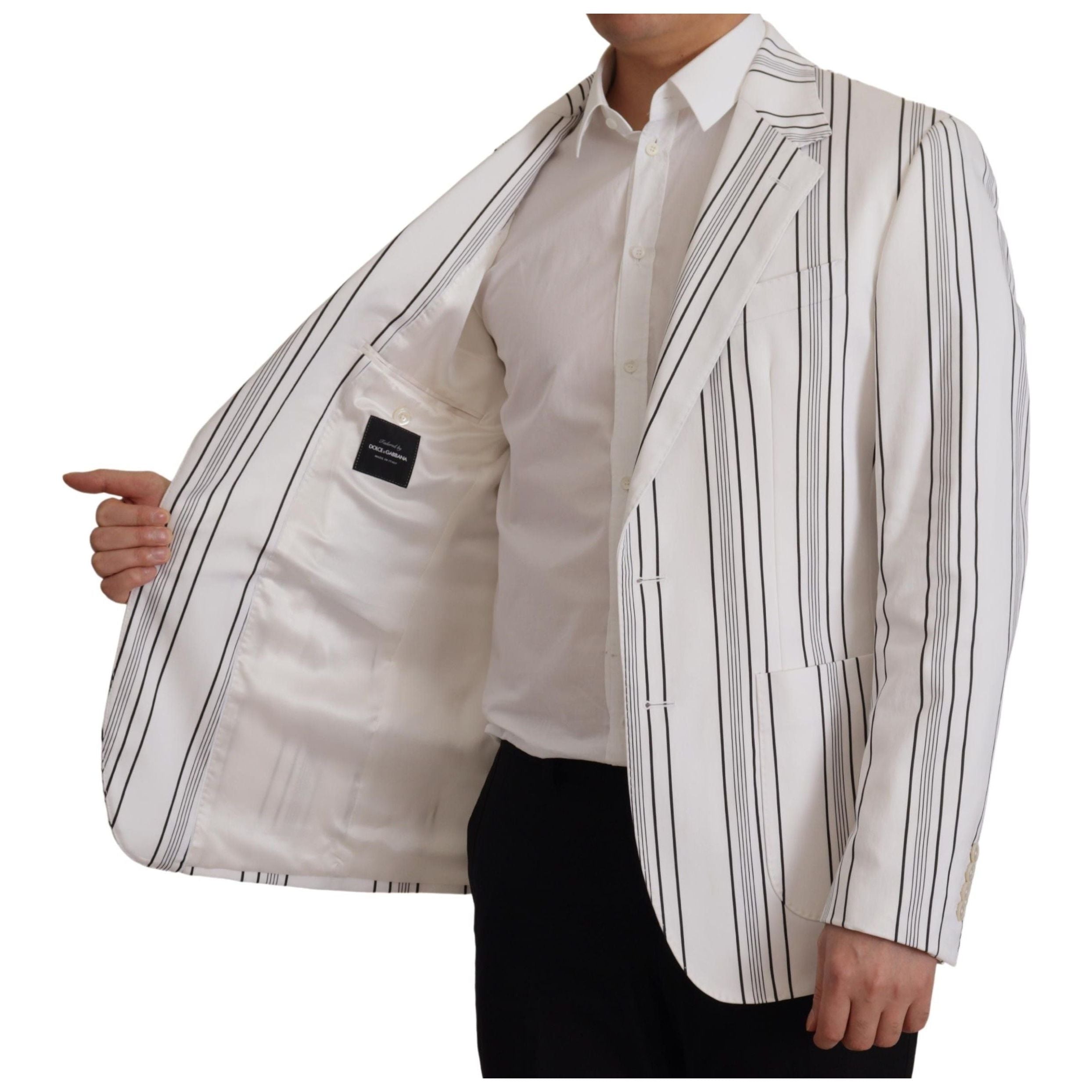Dolce & Gabbana Navy Cotton Blend Elegant Striped Blazer