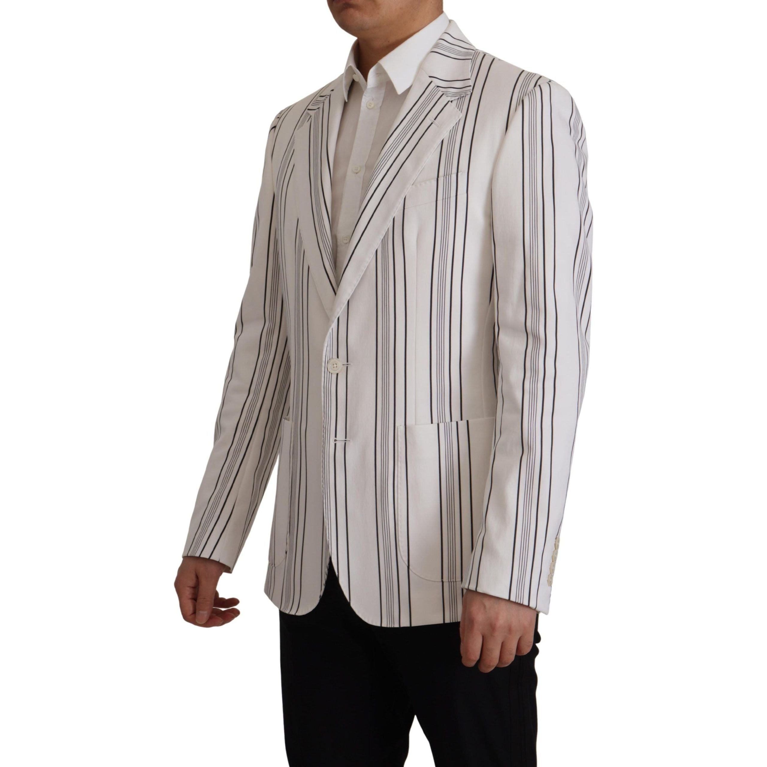 Dolce & Gabbana Navy Cotton Blend Elegant Striped Blazer