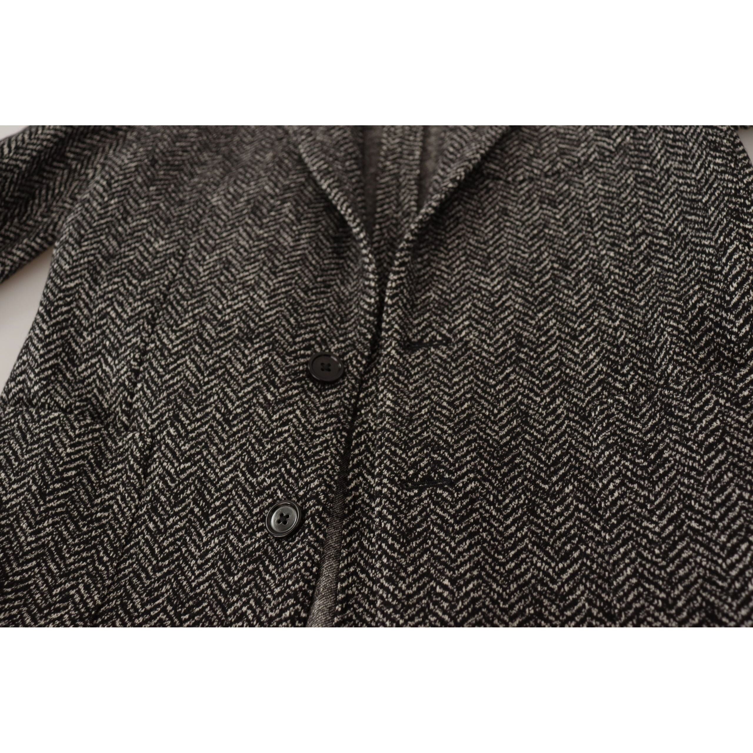 Dolce & Gabbana Gray Wool Herringbone Blazer Jacket