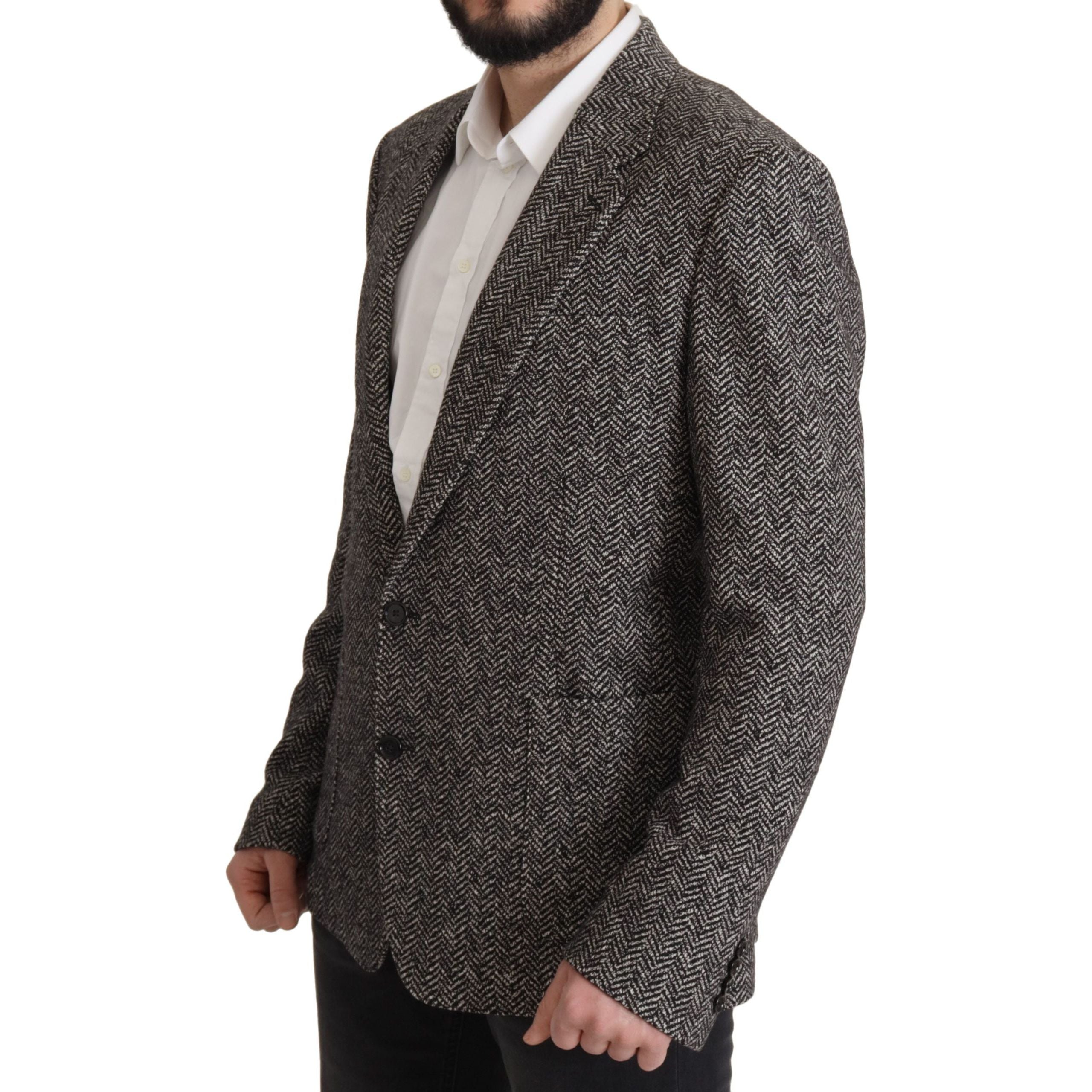 Dolce & Gabbana Gray Wool Herringbone Blazer Jacket