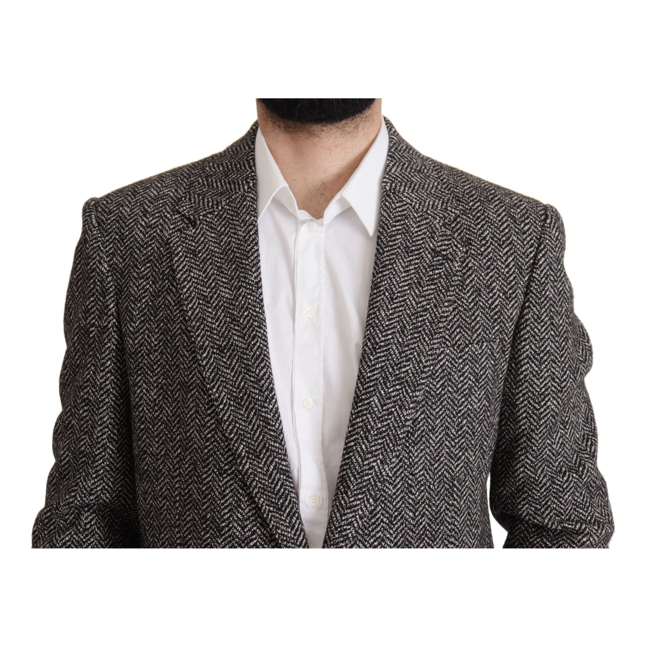Dolce & Gabbana Gray Wool Herringbone Blazer Jacket