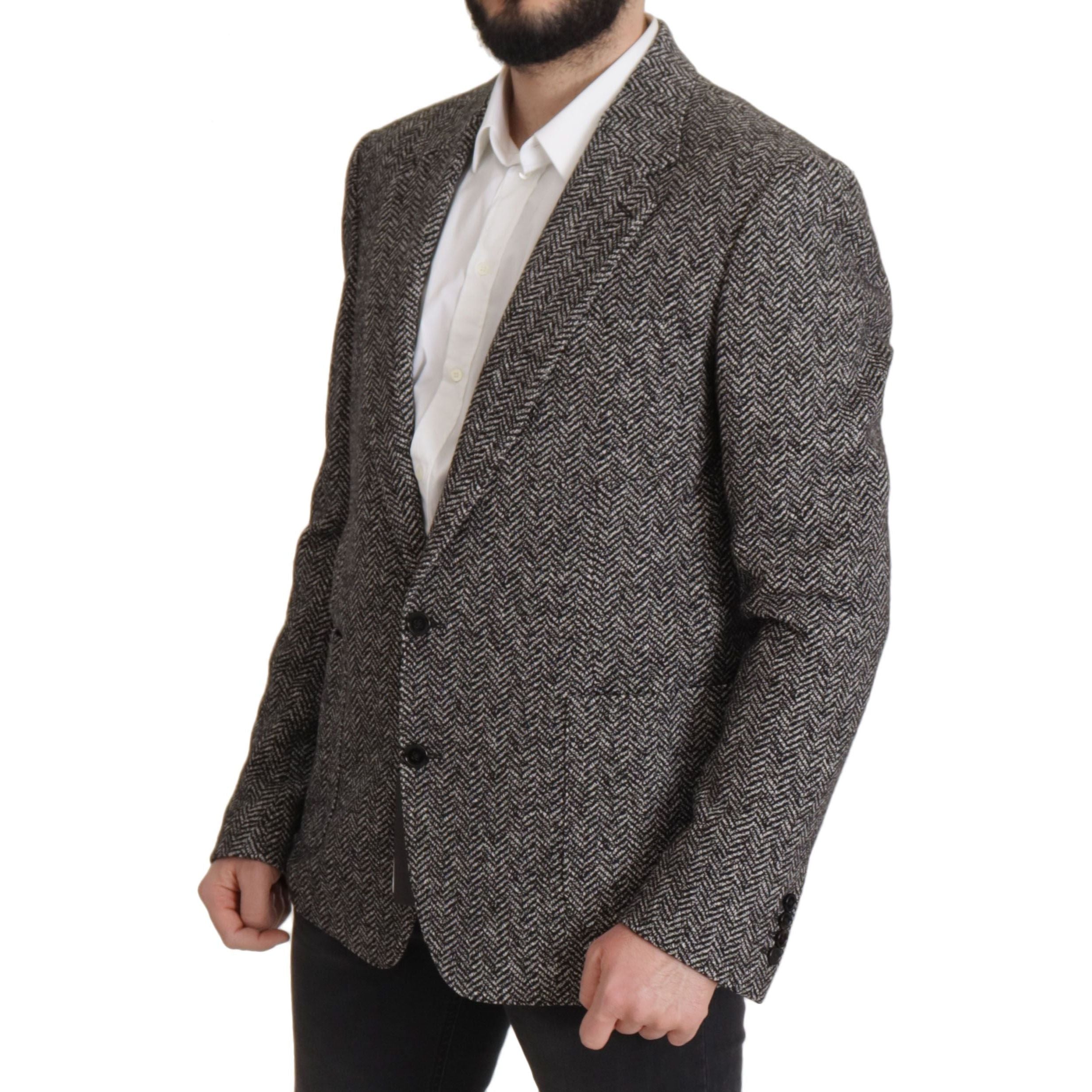 Dolce & Gabbana Gray Wool Herringbone Blazer Jacket