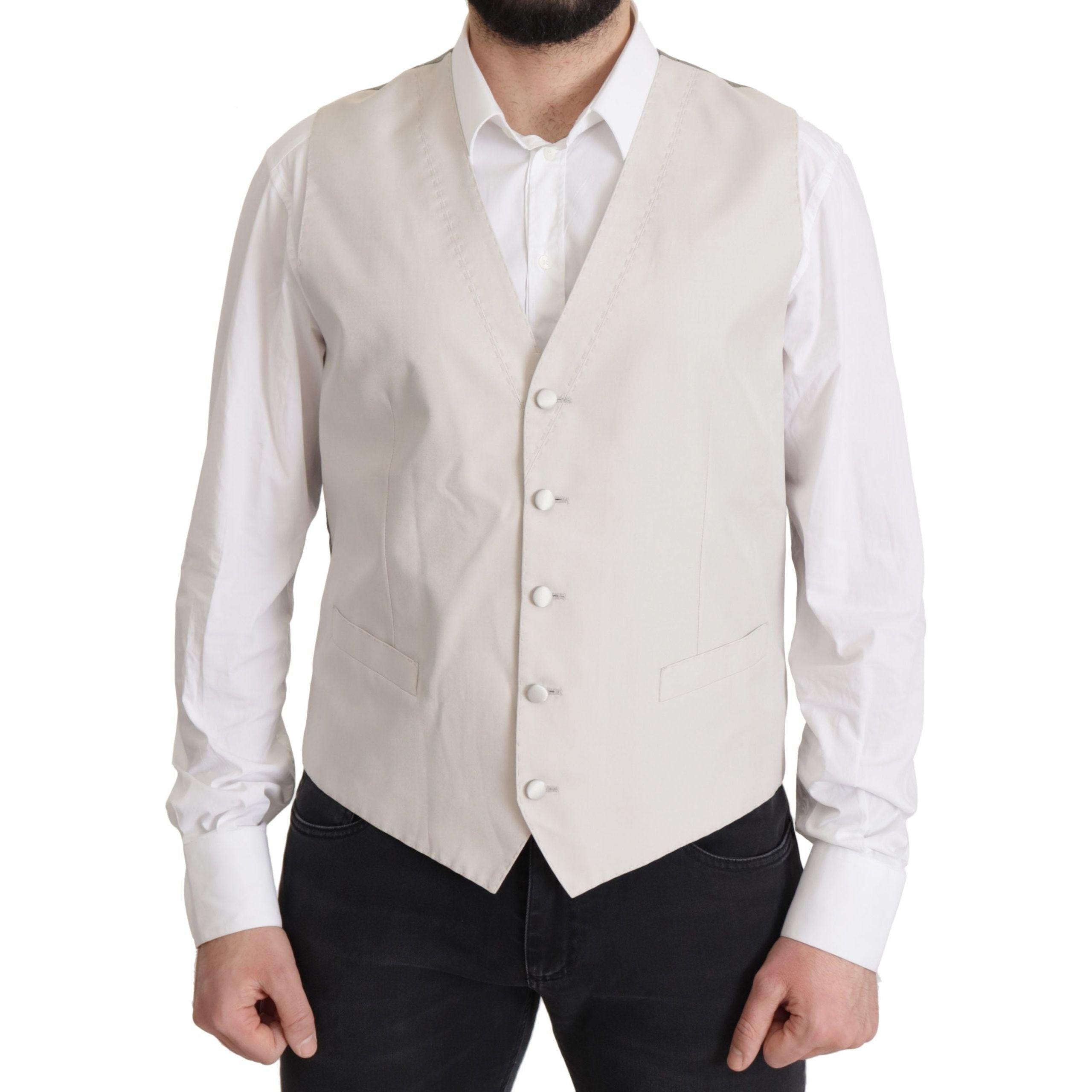 Dolce & Gabbana Light Gray Silk Blend Suit Jacket Set