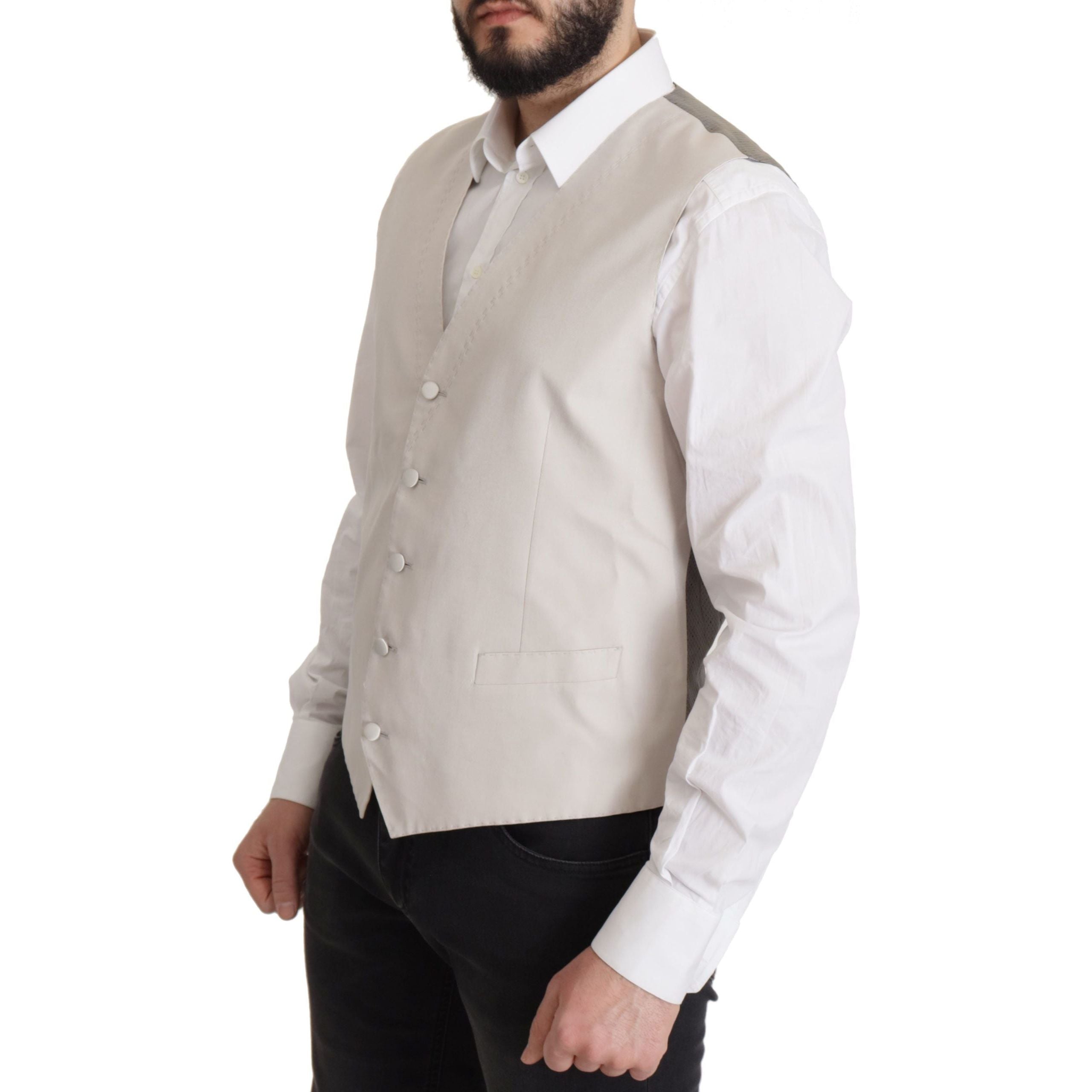 Dolce & Gabbana Light Gray Silk Blend Suit Jacket Set