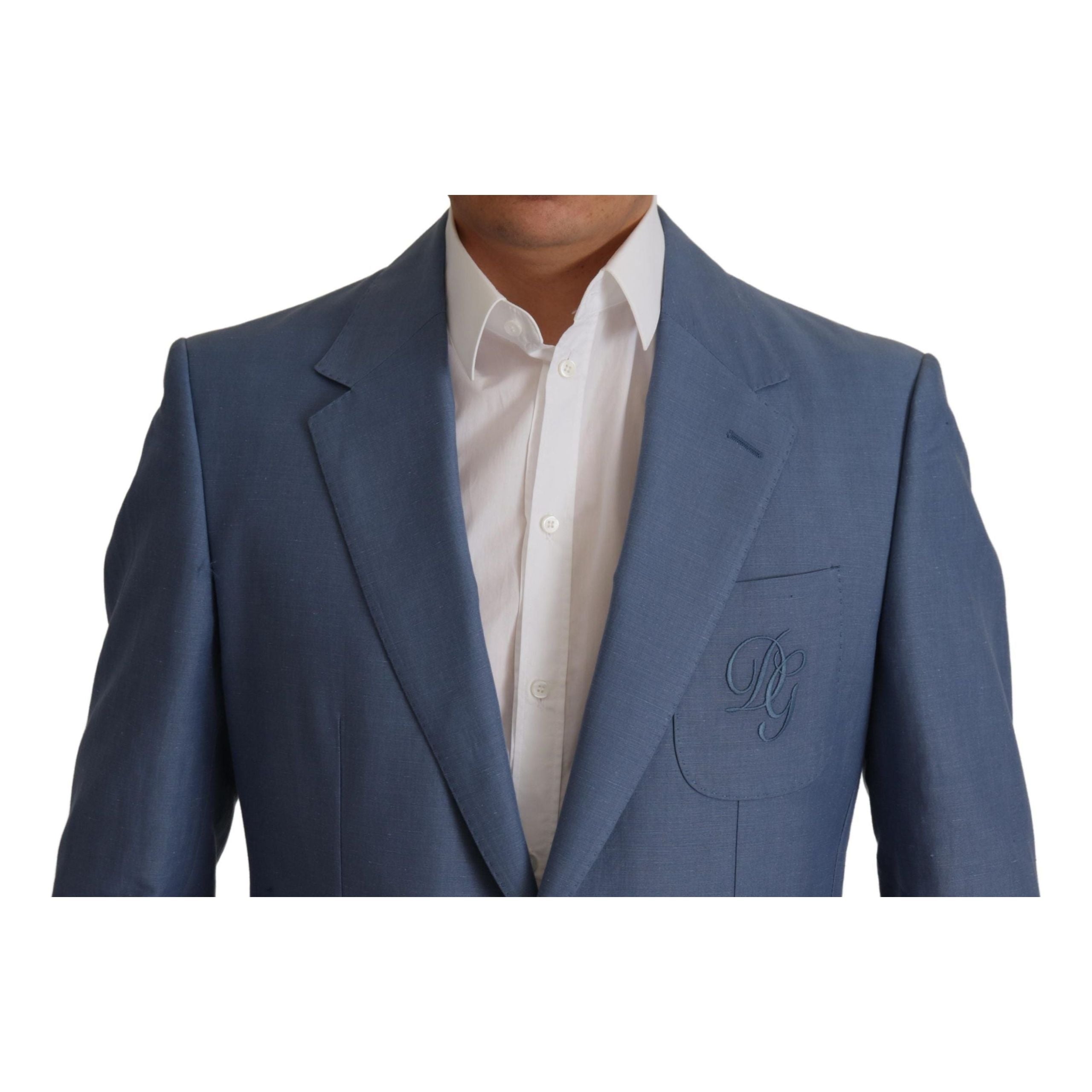 Dolce & Gabbana Blue Linen Single Breasted Jacket