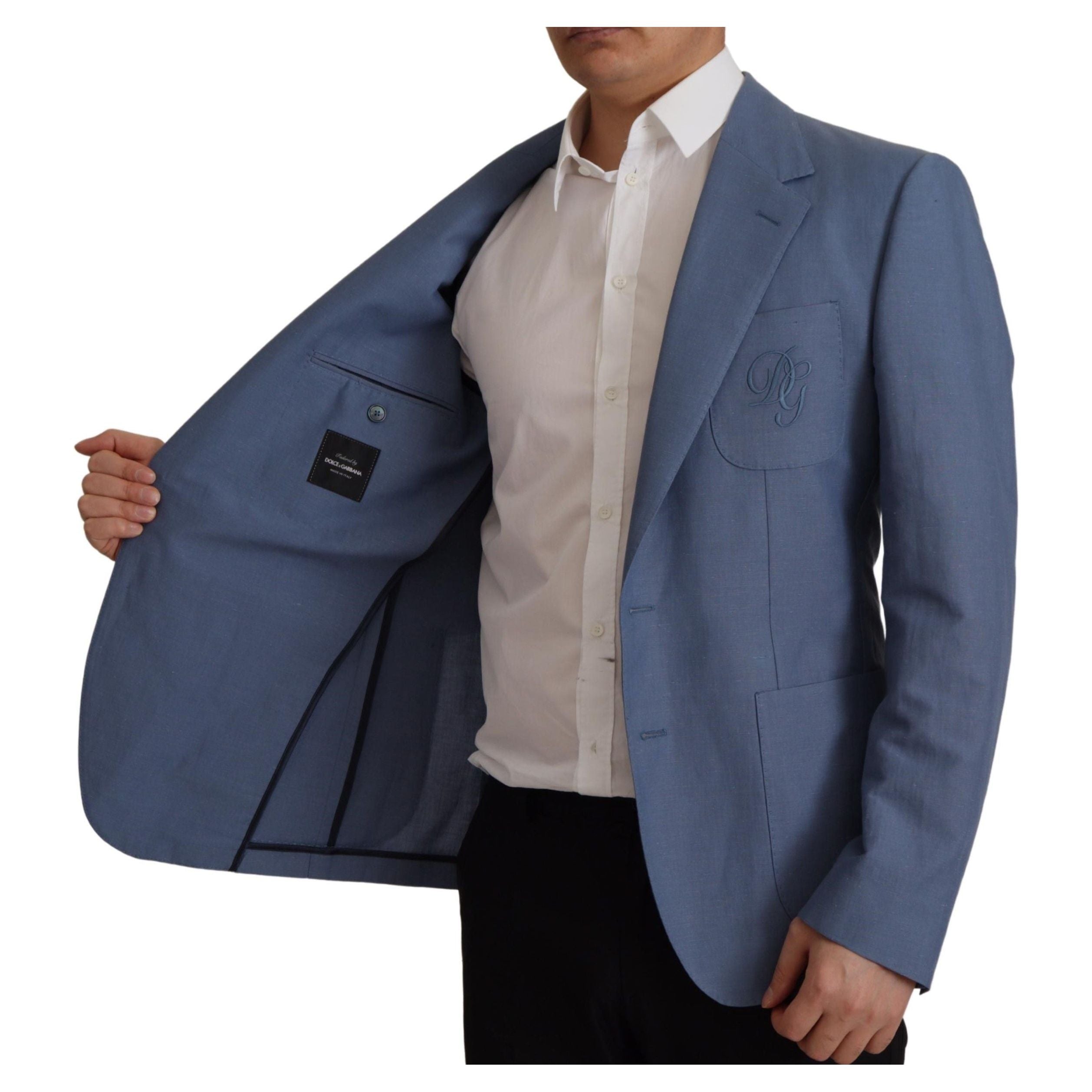 Dolce & Gabbana Blue Linen Single Breasted Jacket