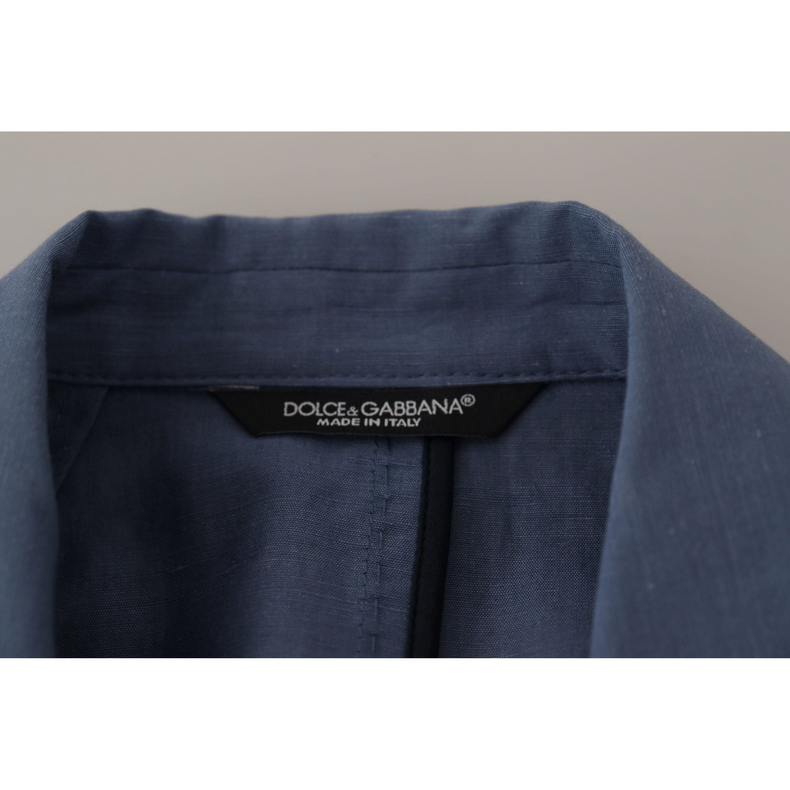 Dolce & Gabbana Blue Linen Single Breasted Jacket