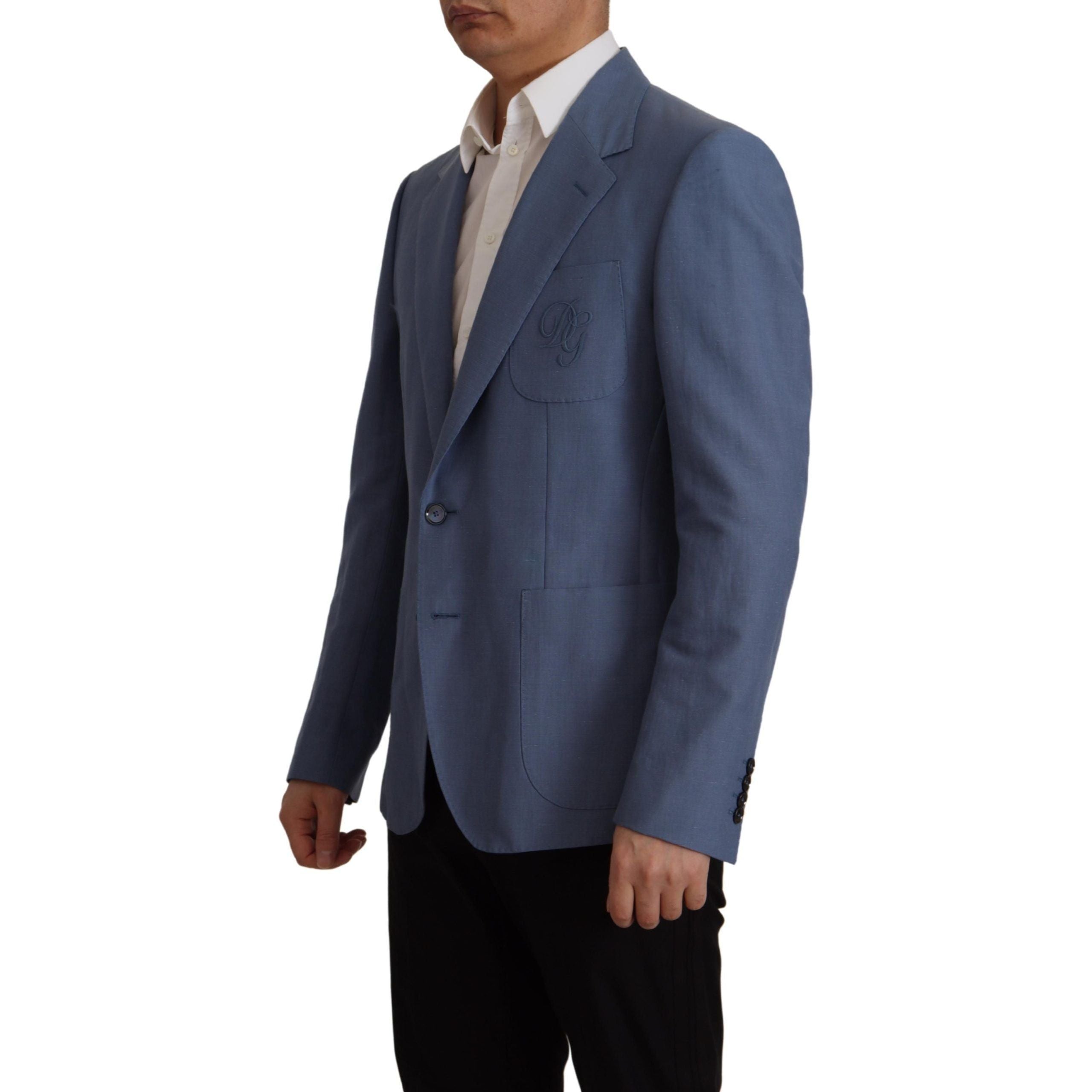 Dolce & Gabbana Blue Linen Single Breasted Jacket