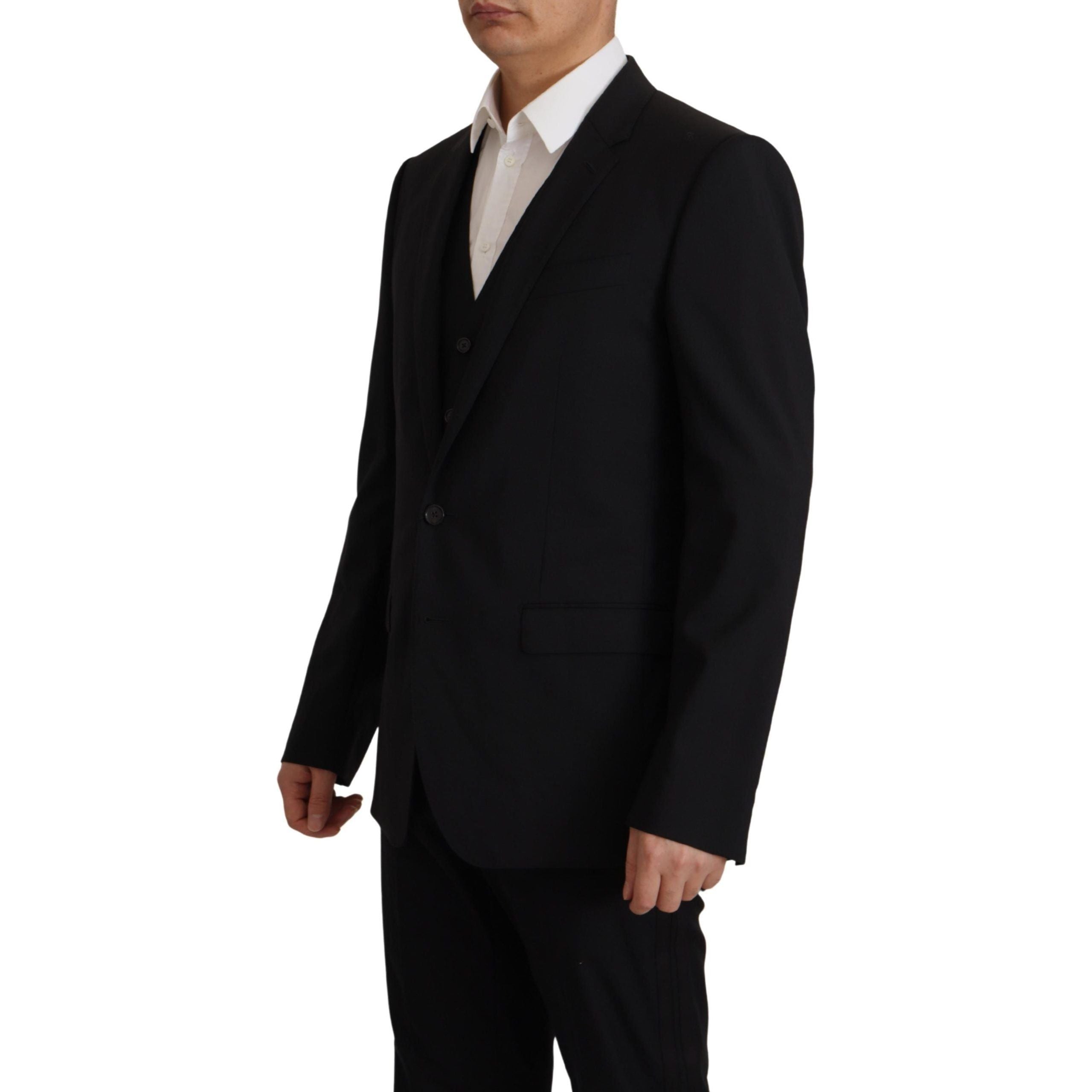 Dolce & Gabbana Black Virgin Wool Blazer and Vest Set