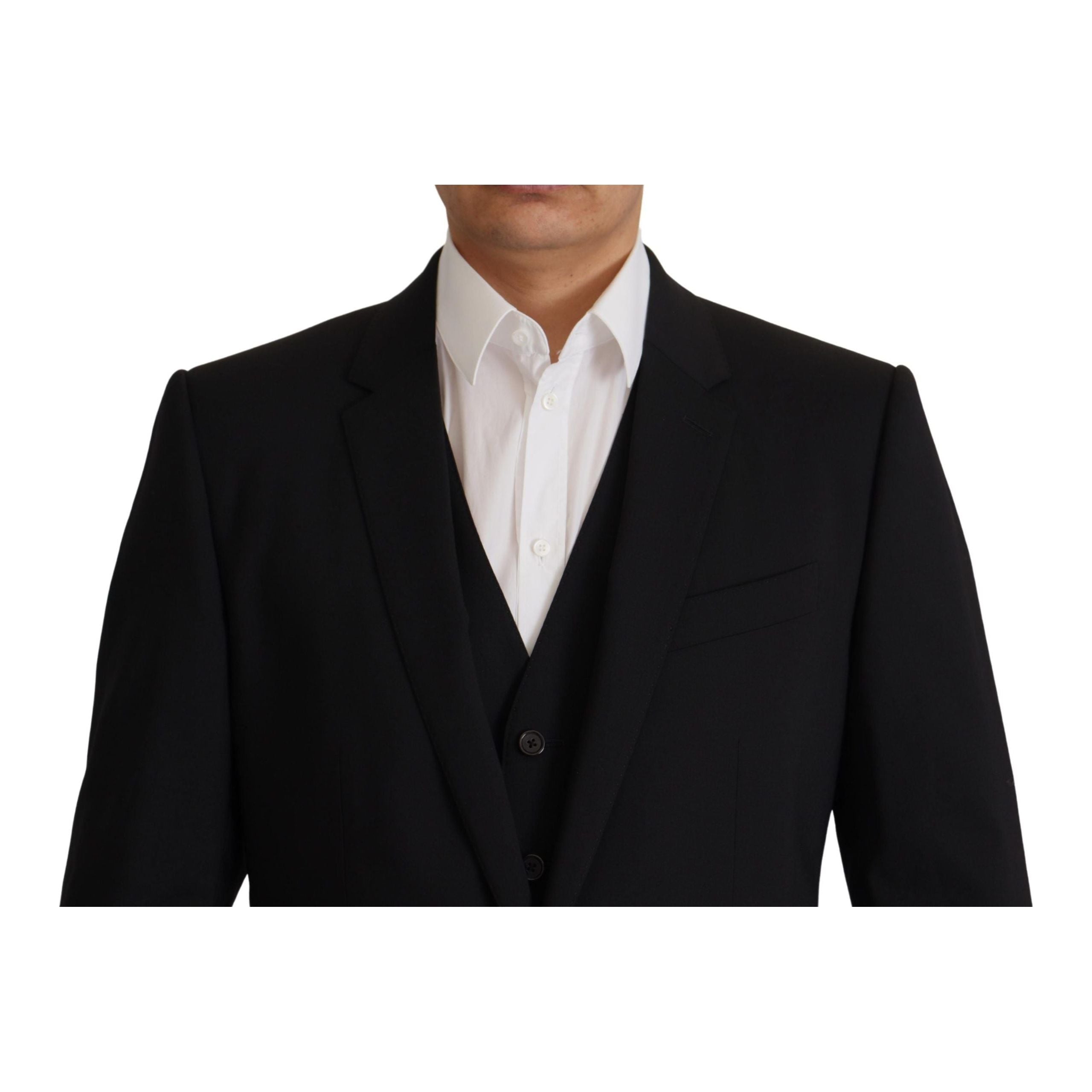 Dolce & Gabbana Black Virgin Wool Blazer and Vest Set