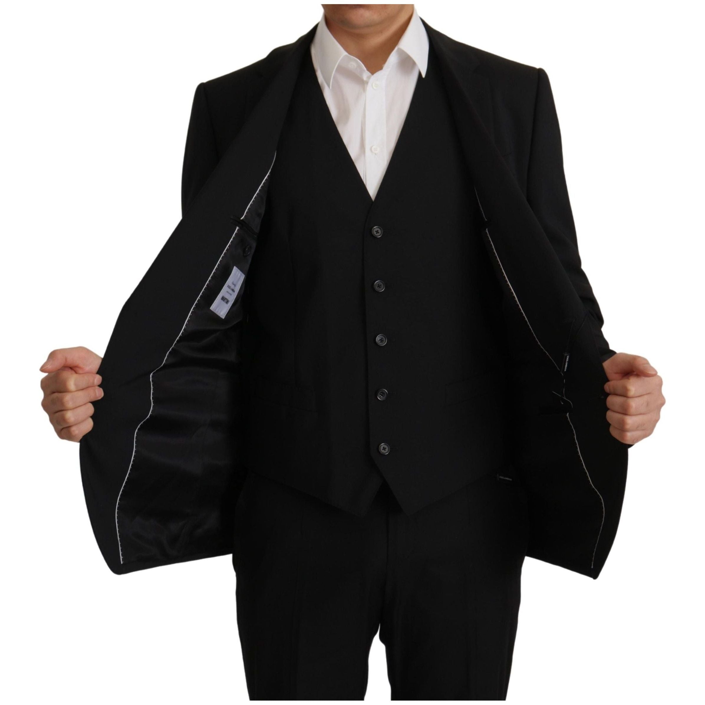 Dolce & Gabbana Black Virgin Wool Blazer and Vest Set