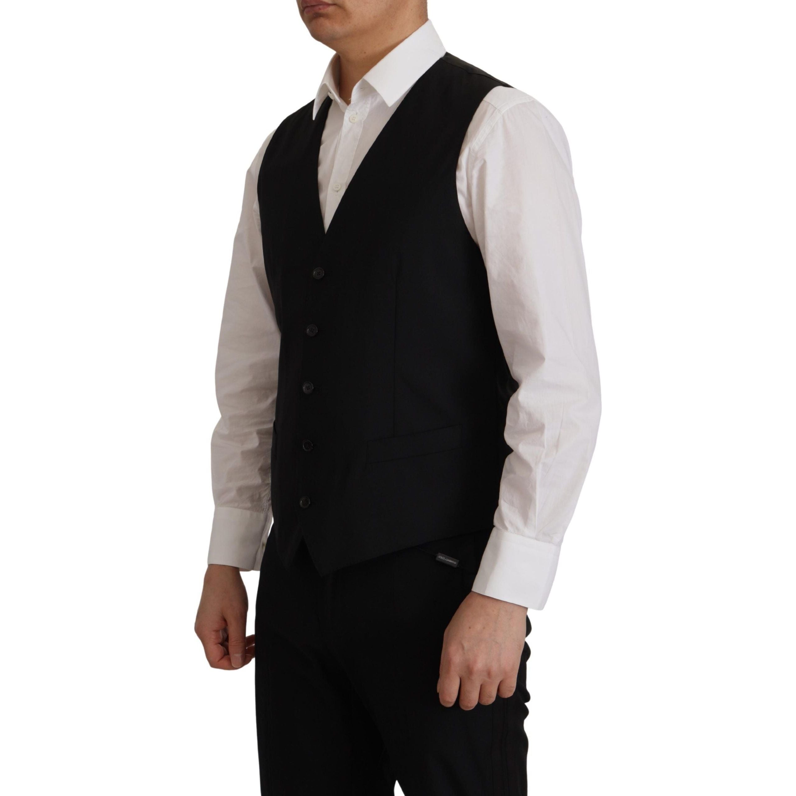 Dolce & Gabbana Black Virgin Wool Blazer and Vest Set