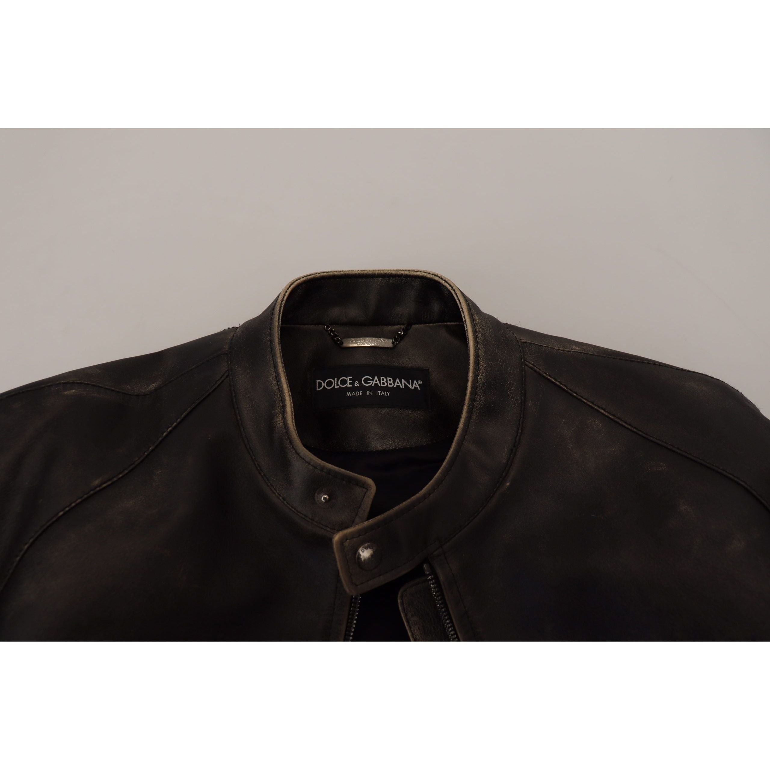 Dolce & Gabbana Black Leather Jacket with Silver Details