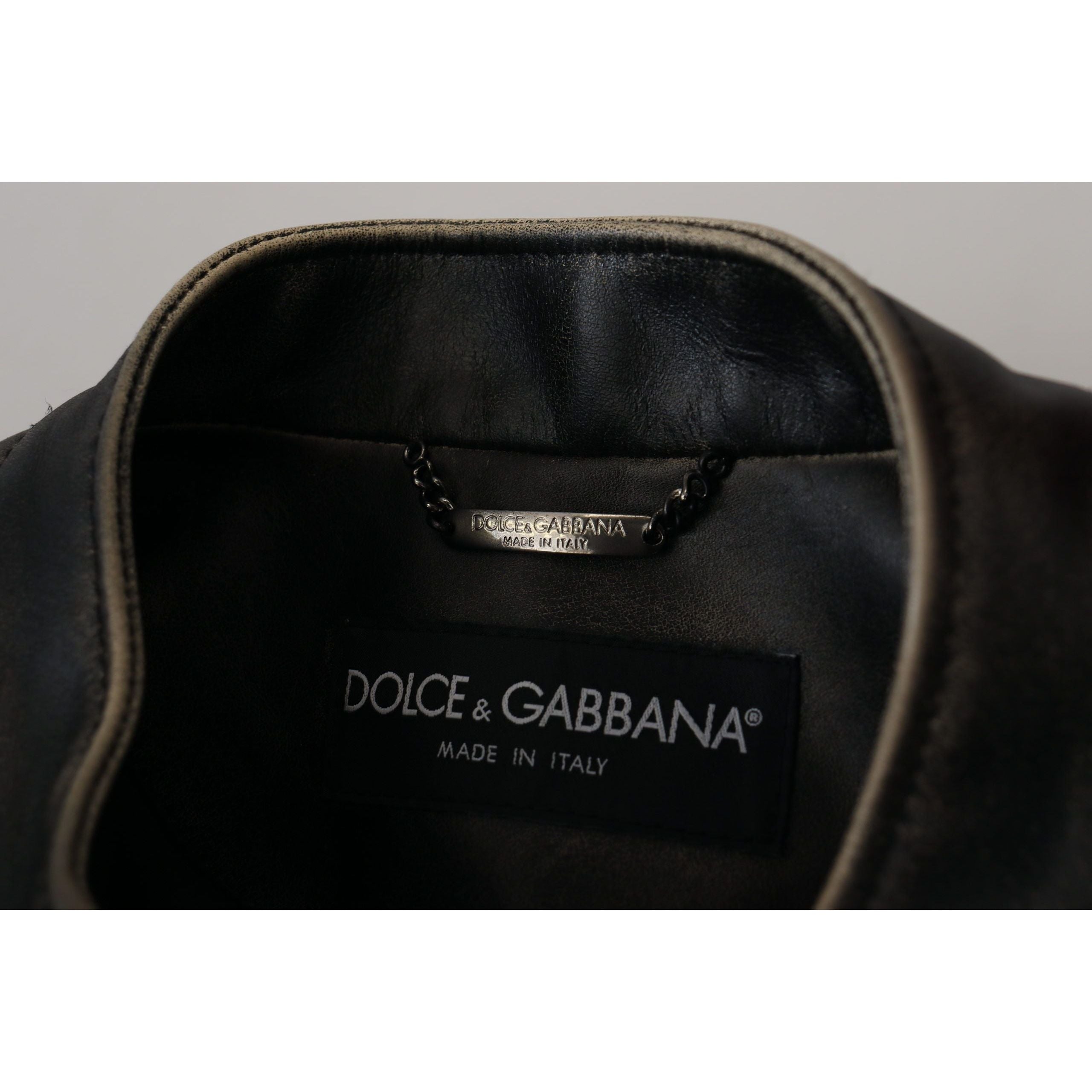 Dolce & Gabbana Black Leather Jacket with Silver Details