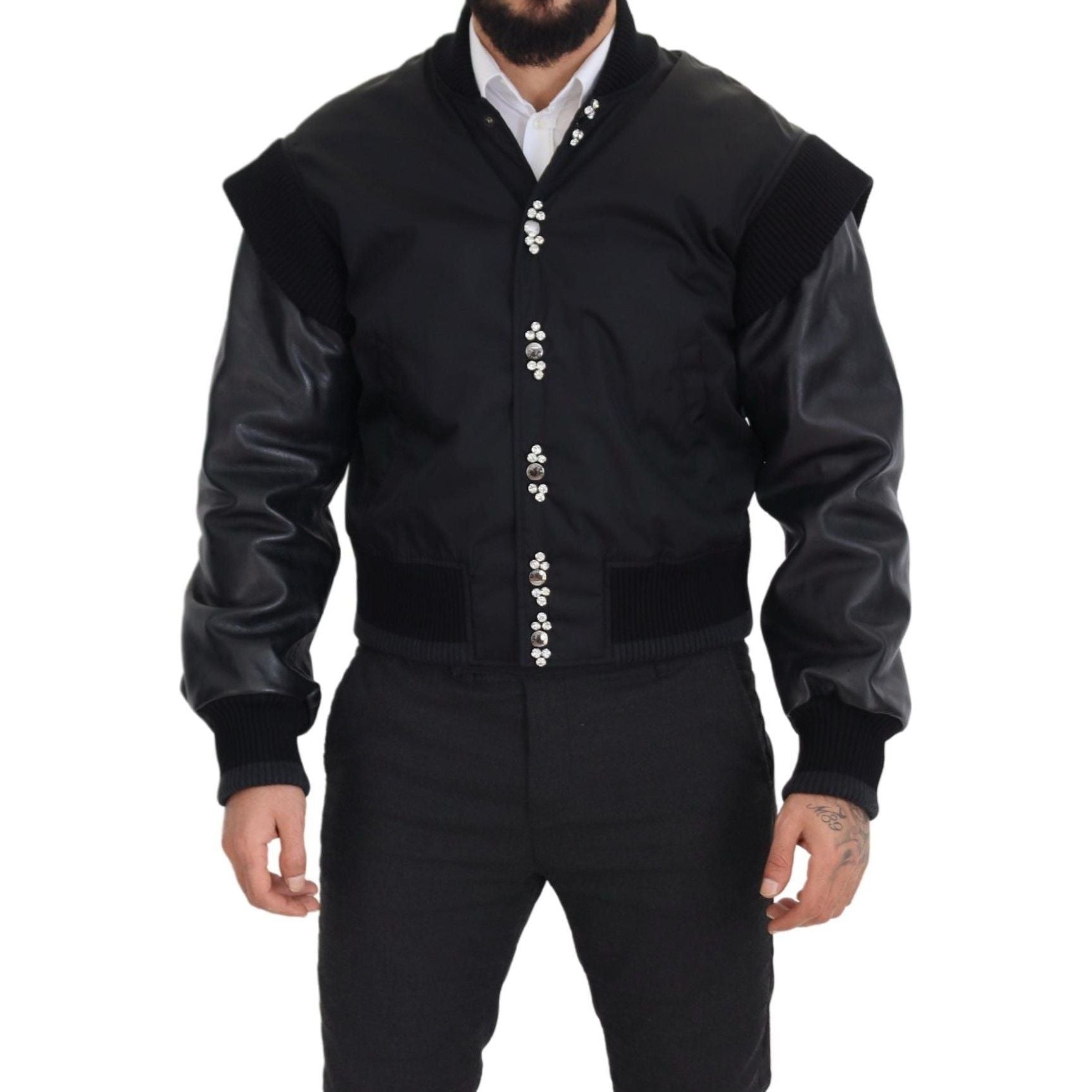 Dolce & Gabbana Black Crystal-Embellished Bomber Jacket