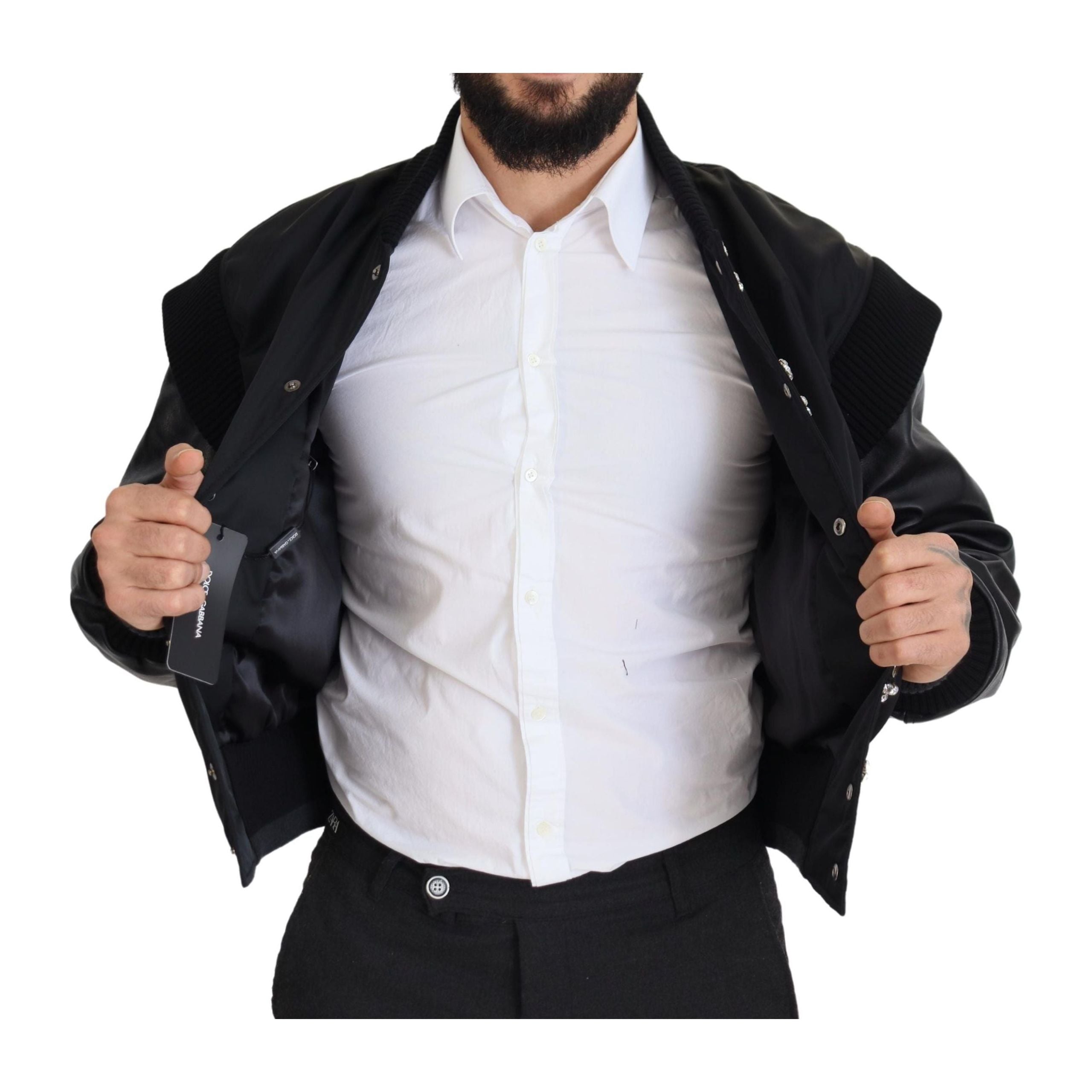 Dolce & Gabbana Black Crystal-Embellished Bomber Jacket