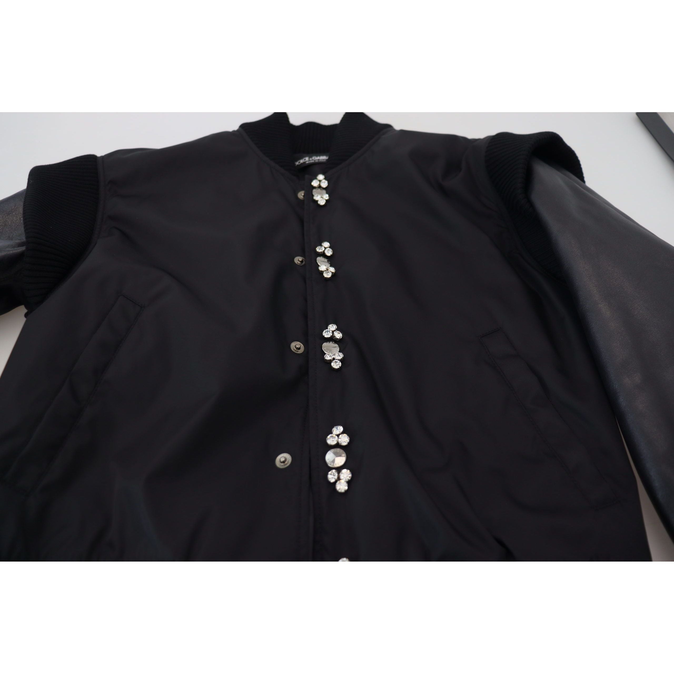 Dolce & Gabbana Black Crystal-Embellished Bomber Jacket