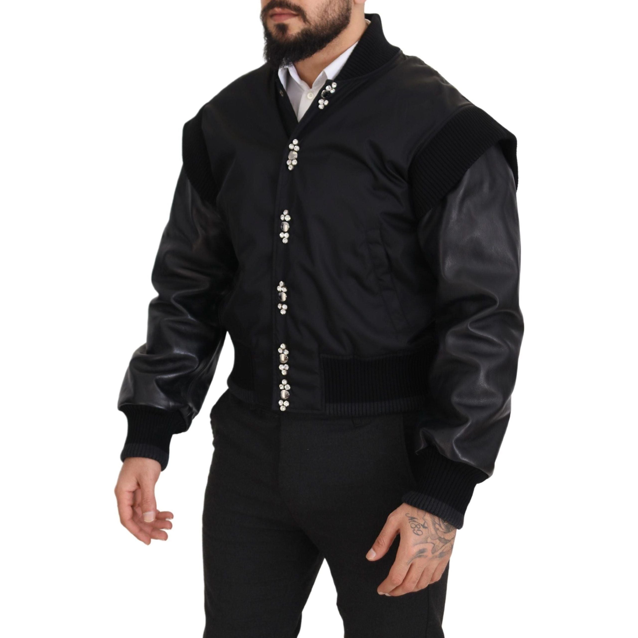 Dolce & Gabbana Black Crystal-Embellished Bomber Jacket