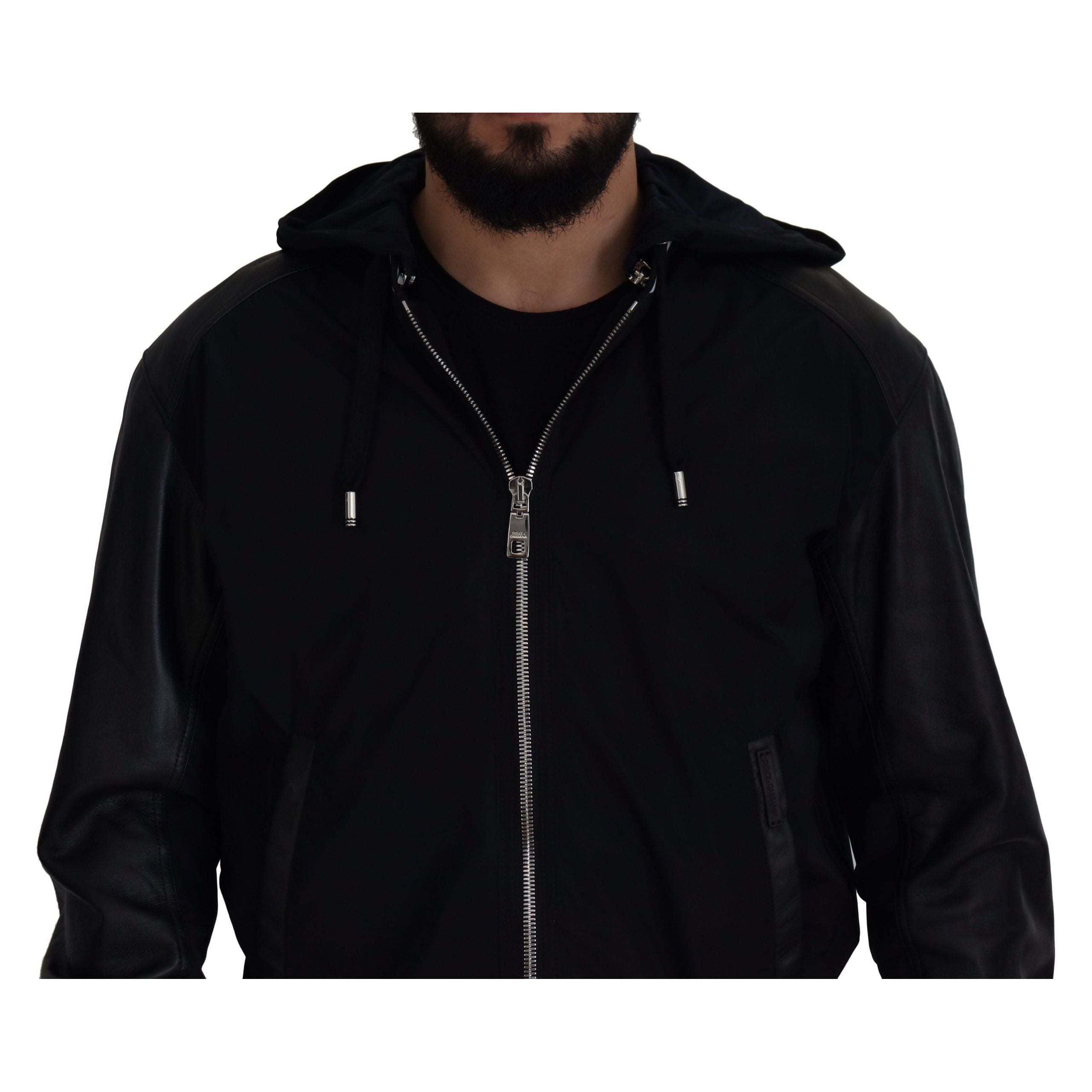 Dolce & Gabbana Black Leather Bomber Blouson Jacket