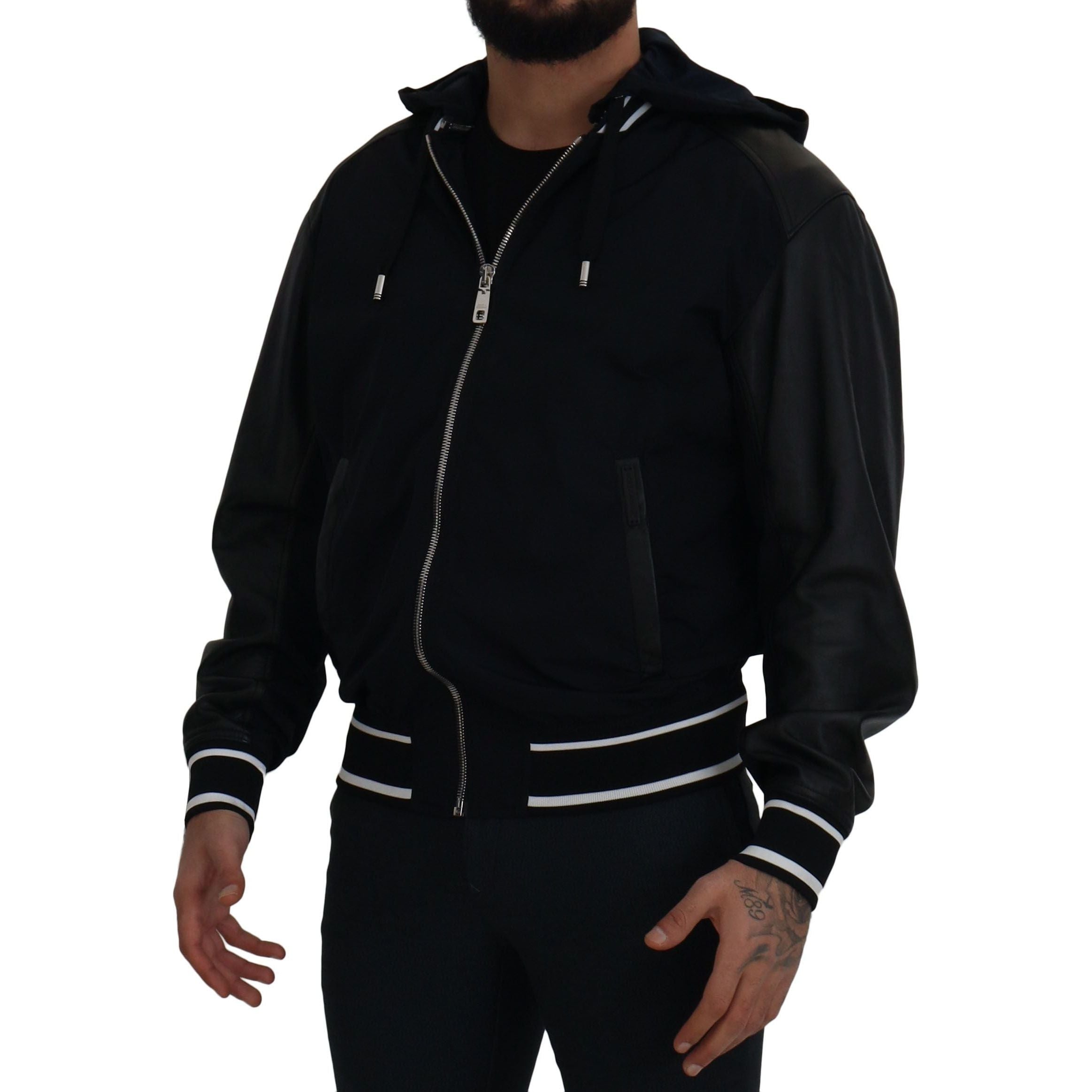 Dolce & Gabbana Black Leather Bomber Blouson Jacket