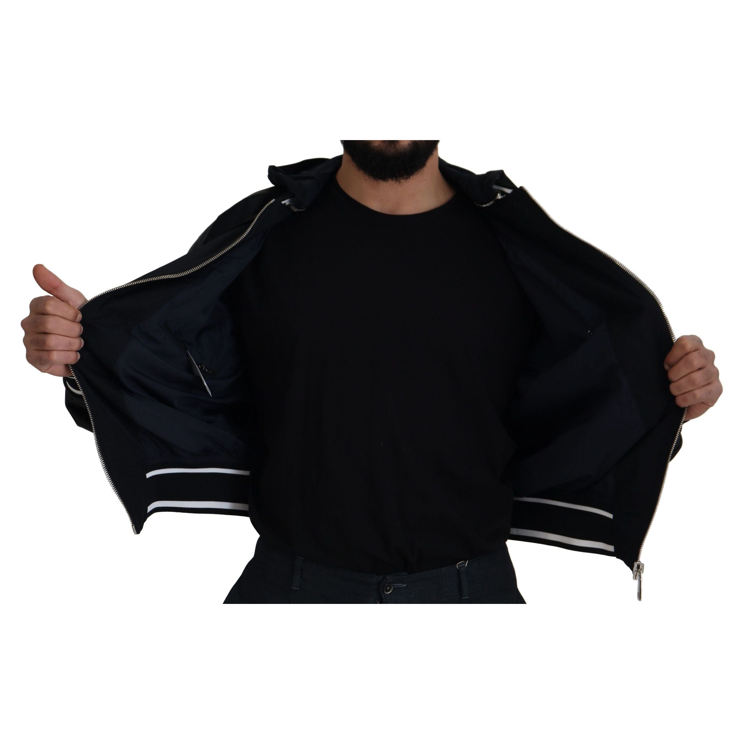 Dolce & Gabbana Black Leather Bomber Blouson Jacket