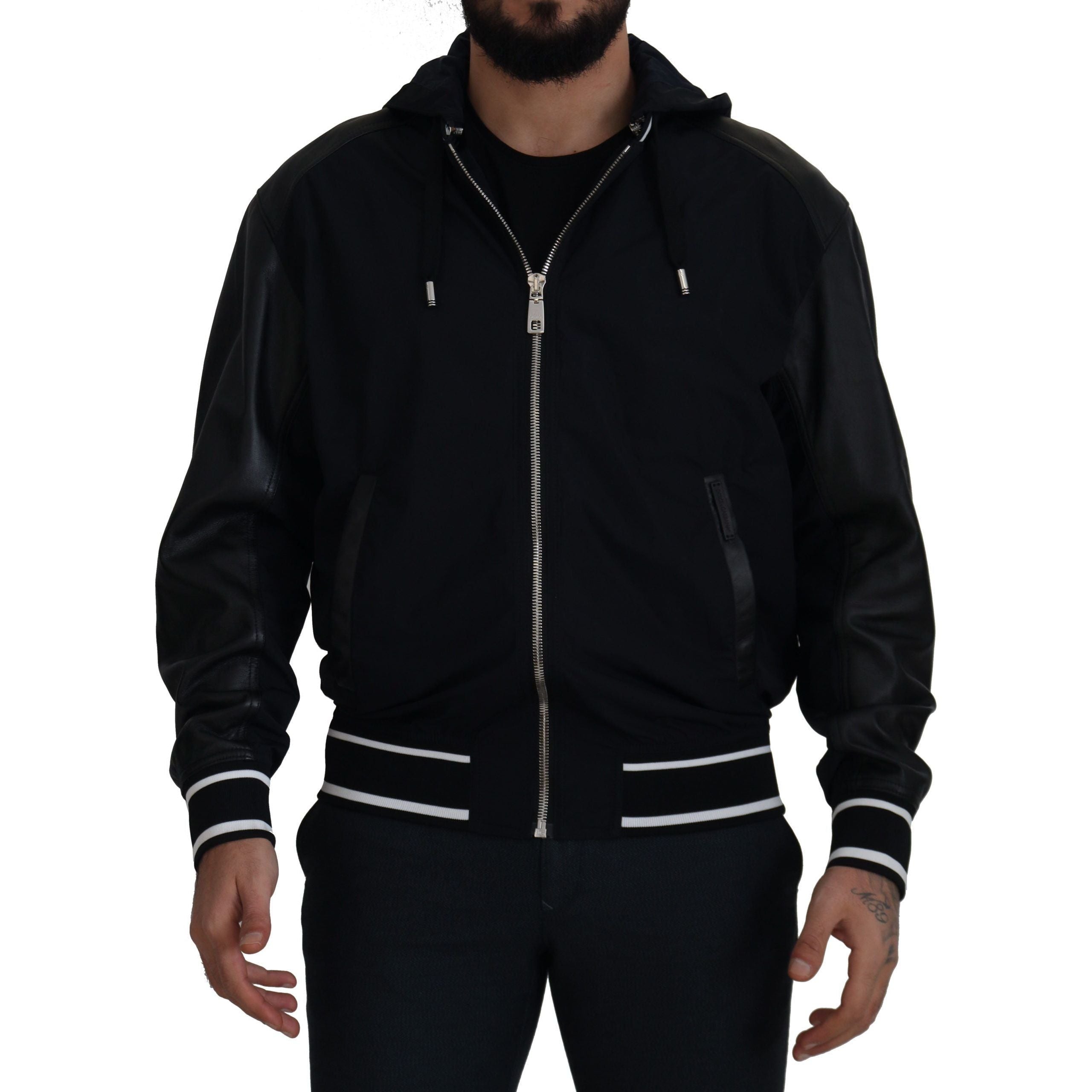 Dolce & Gabbana Black Leather Bomber Blouson Jacket