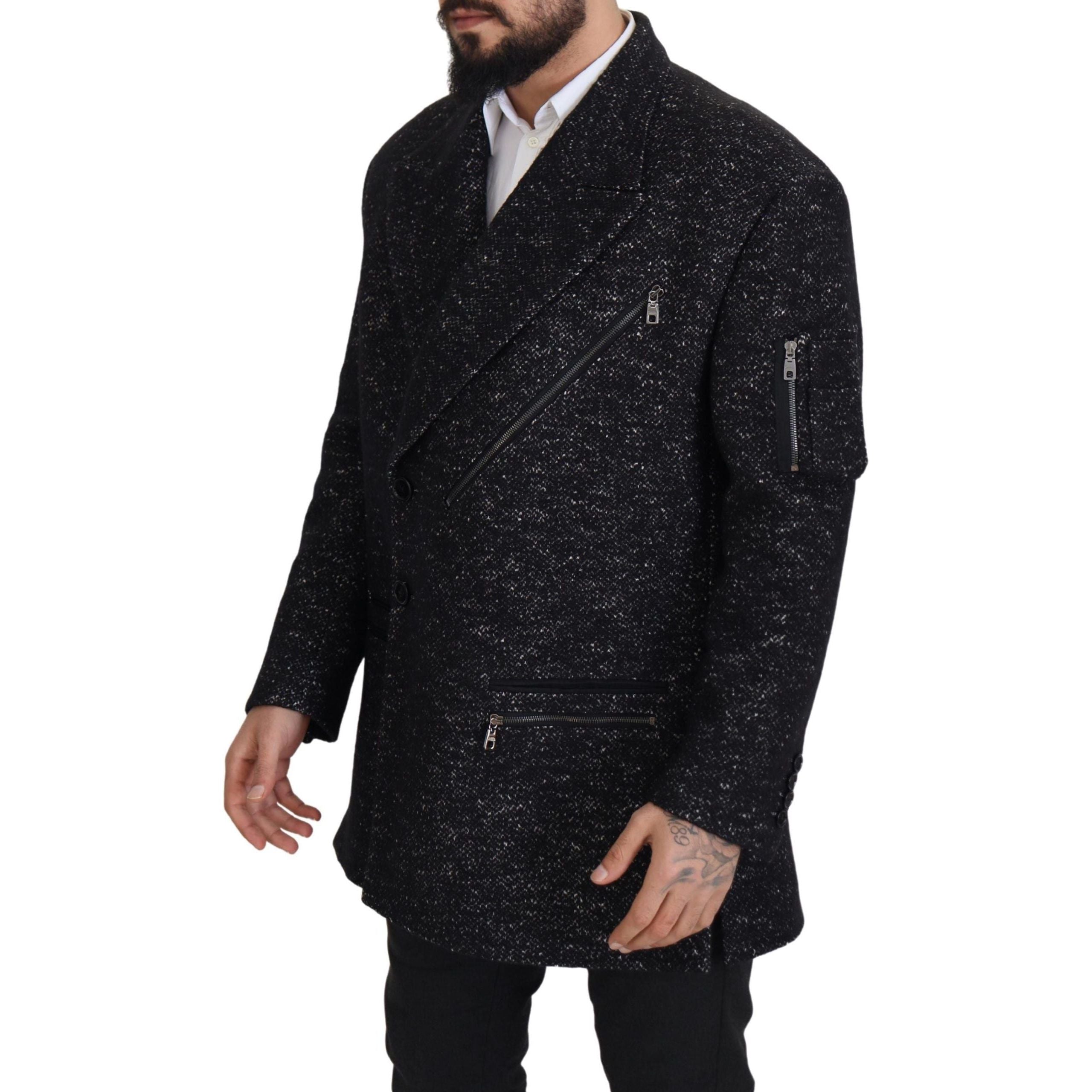 Dolce & Gabbana Grey Patterned Wool Double Breasted Jacket