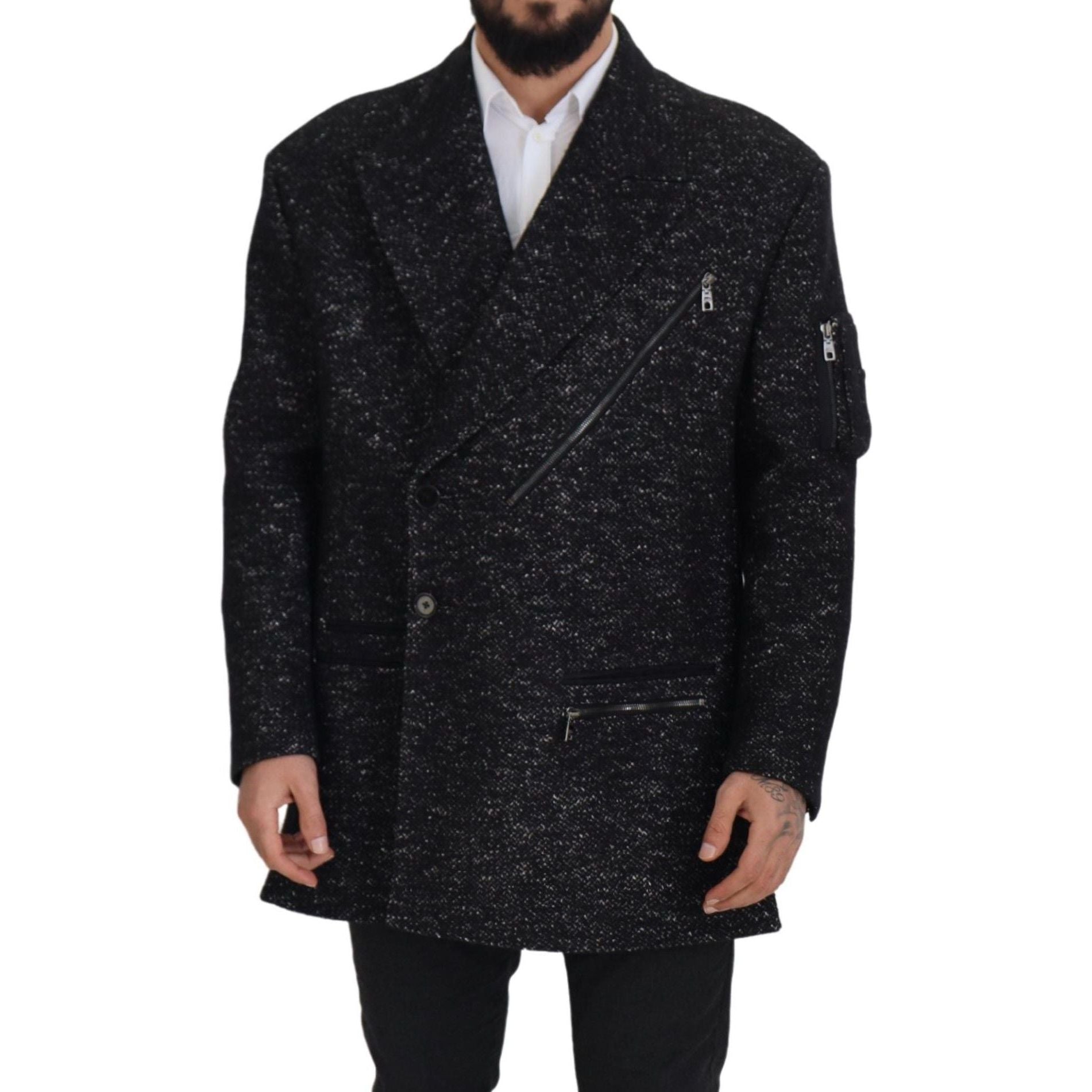 Dolce & Gabbana Grey Patterned Wool Double Breasted Jacket