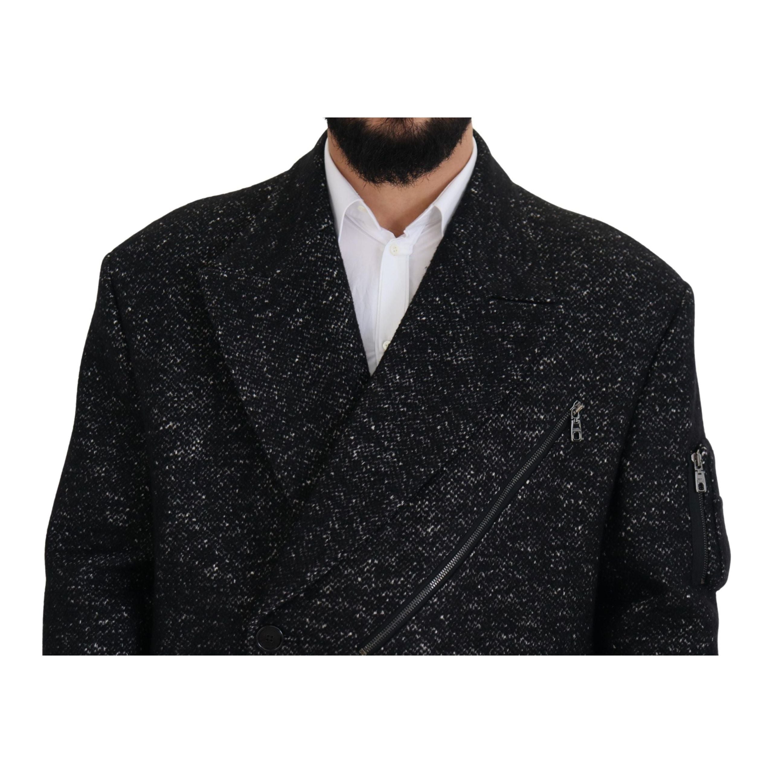 Dolce & Gabbana Grey Patterned Wool Double Breasted Jacket