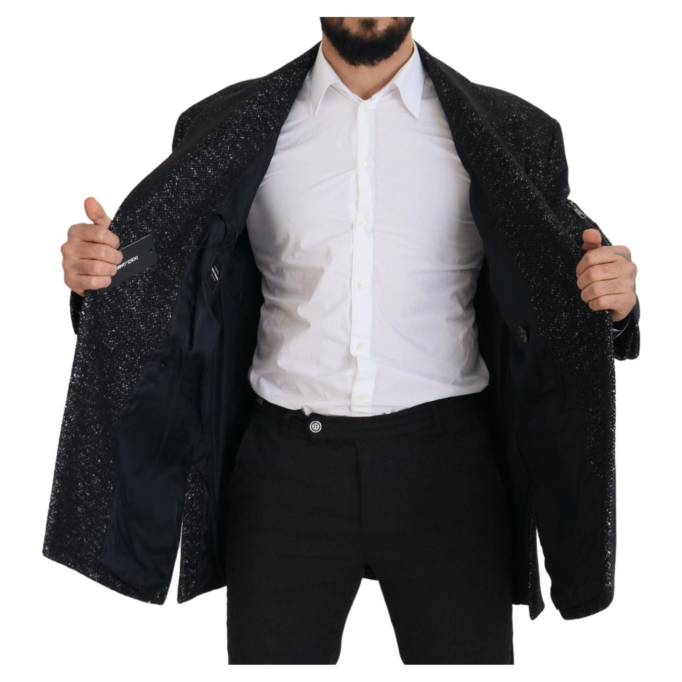 Dolce & Gabbana Grey Patterned Wool Double Breasted Jacket