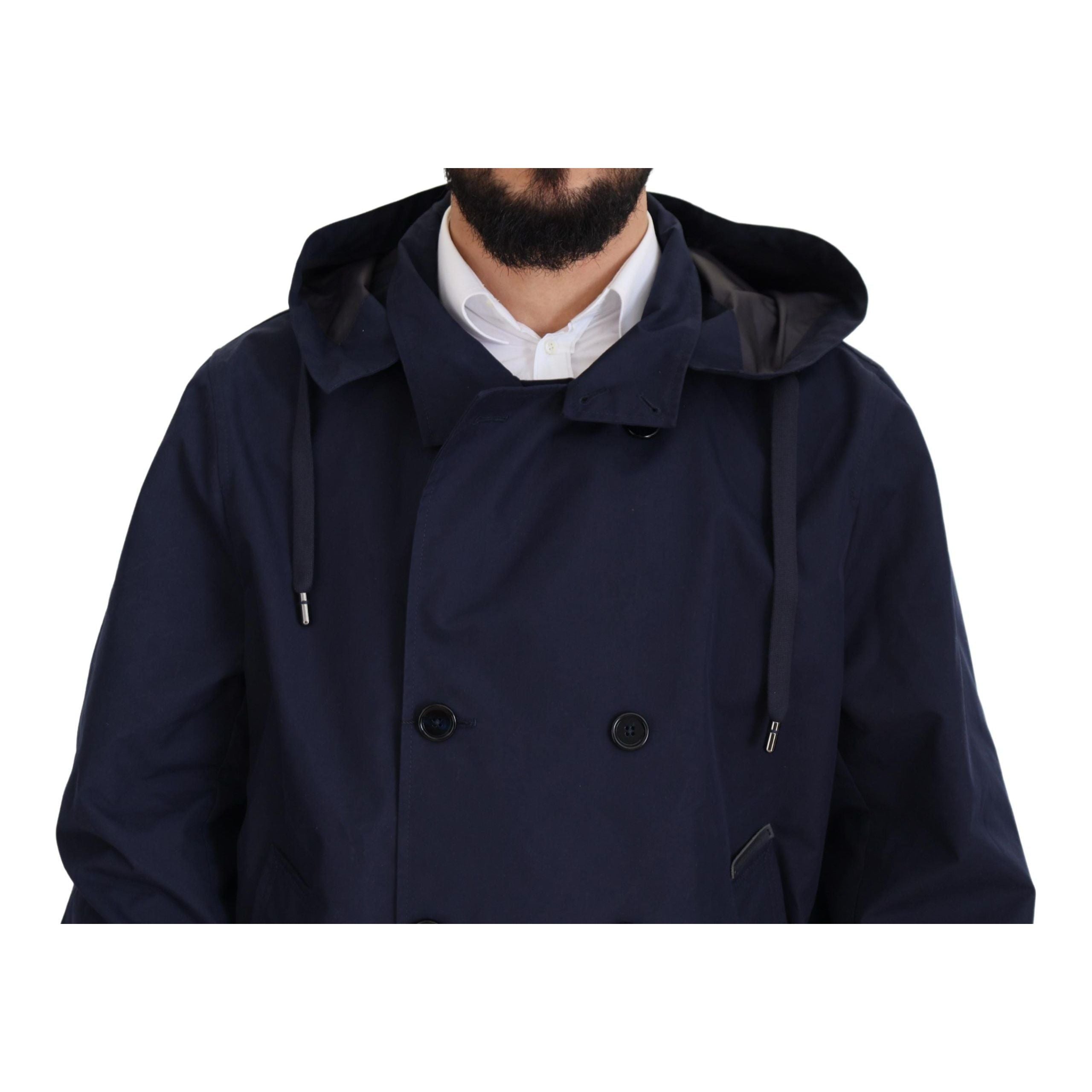 Dolce & Gabbana Blue Wool Double-Breasted Parka Jacket