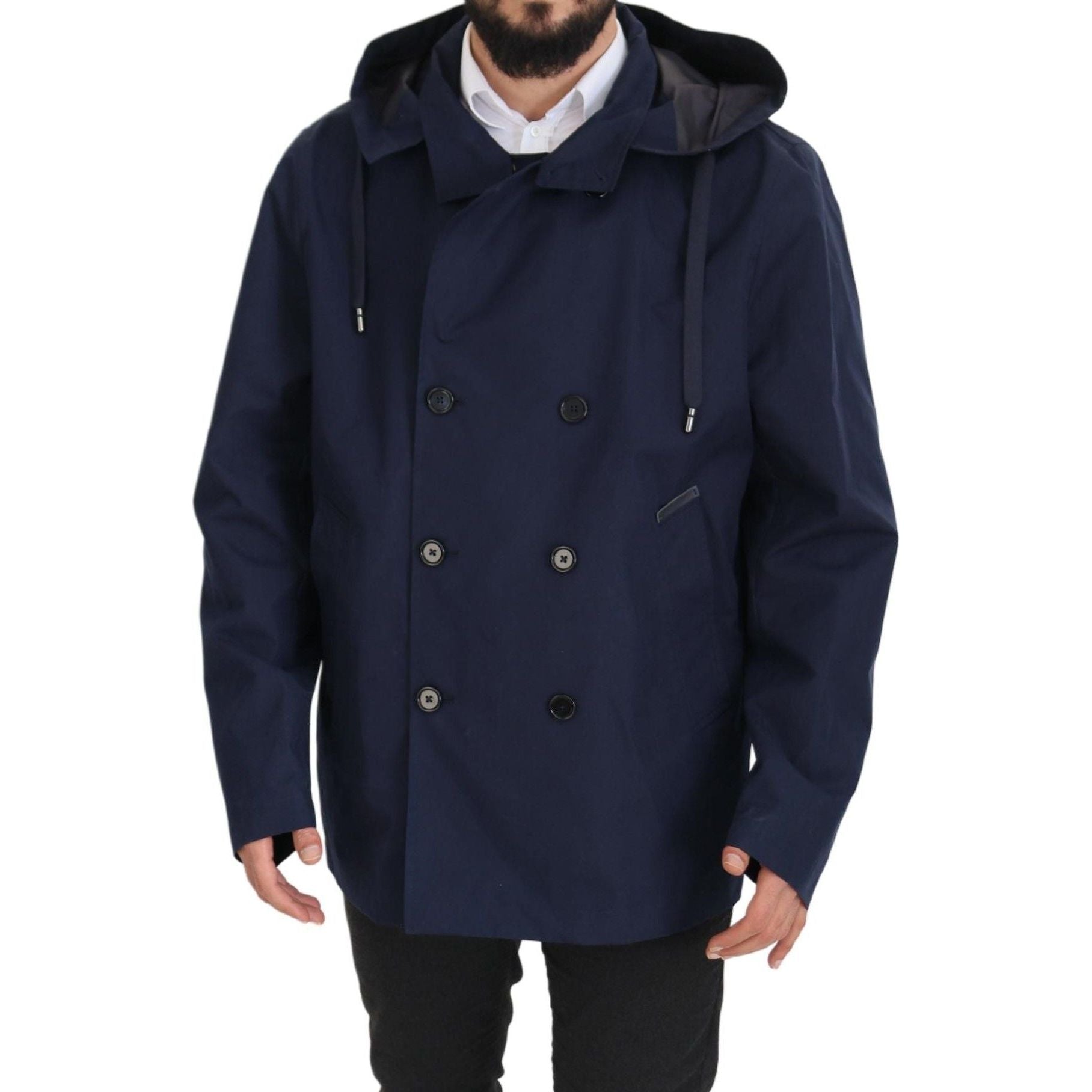 Dolce & Gabbana Blue Wool Double-Breasted Parka Jacket