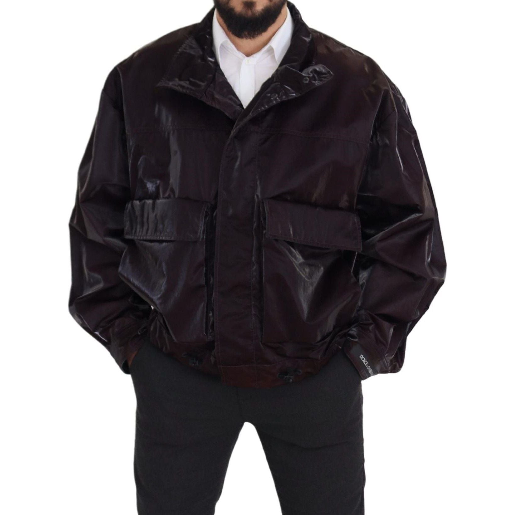 Dolce & Gabbana Bordeaux Nylon Collared Jacket Luxury Fashion