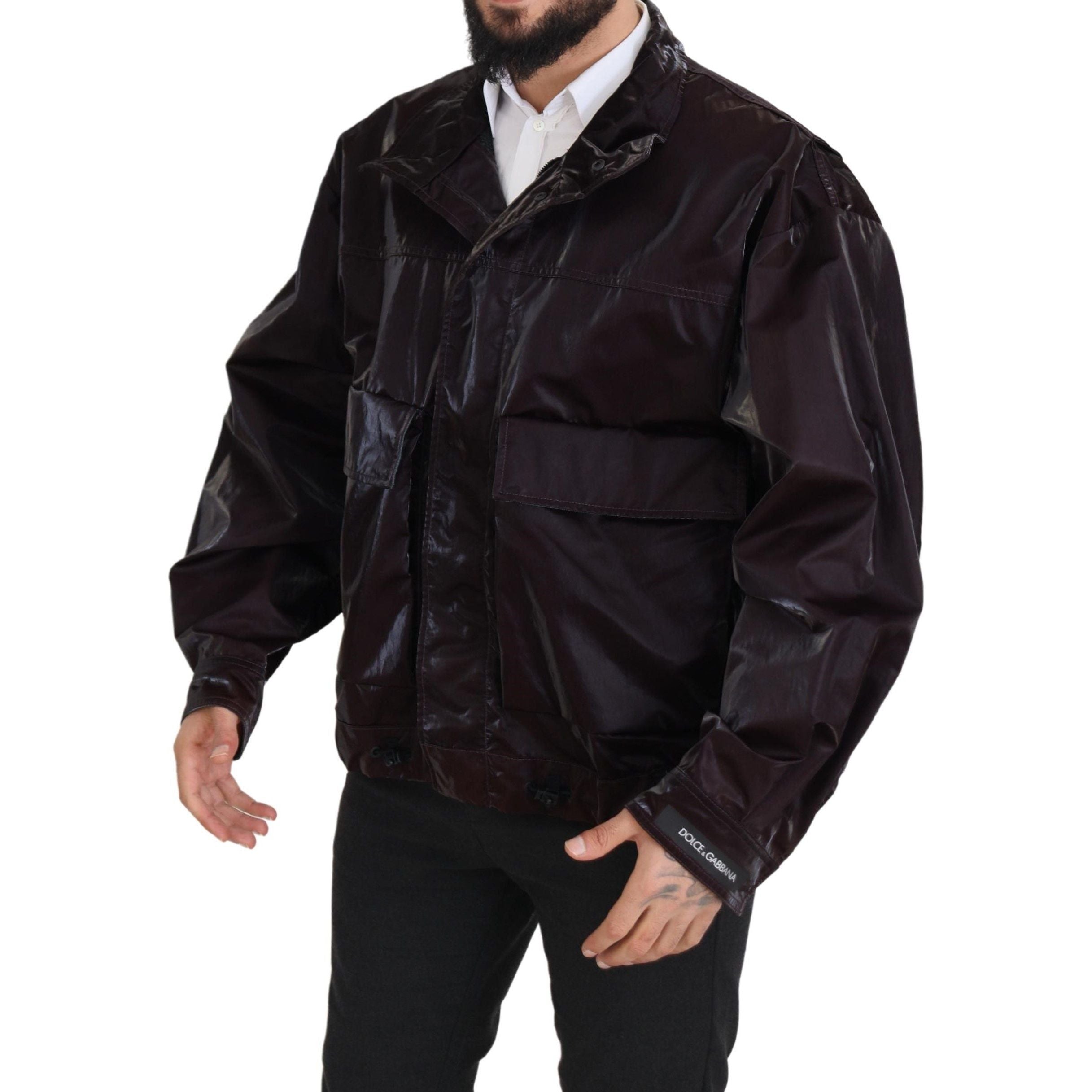 Dolce & Gabbana Bordeaux Nylon Collared Jacket Luxury Fashion