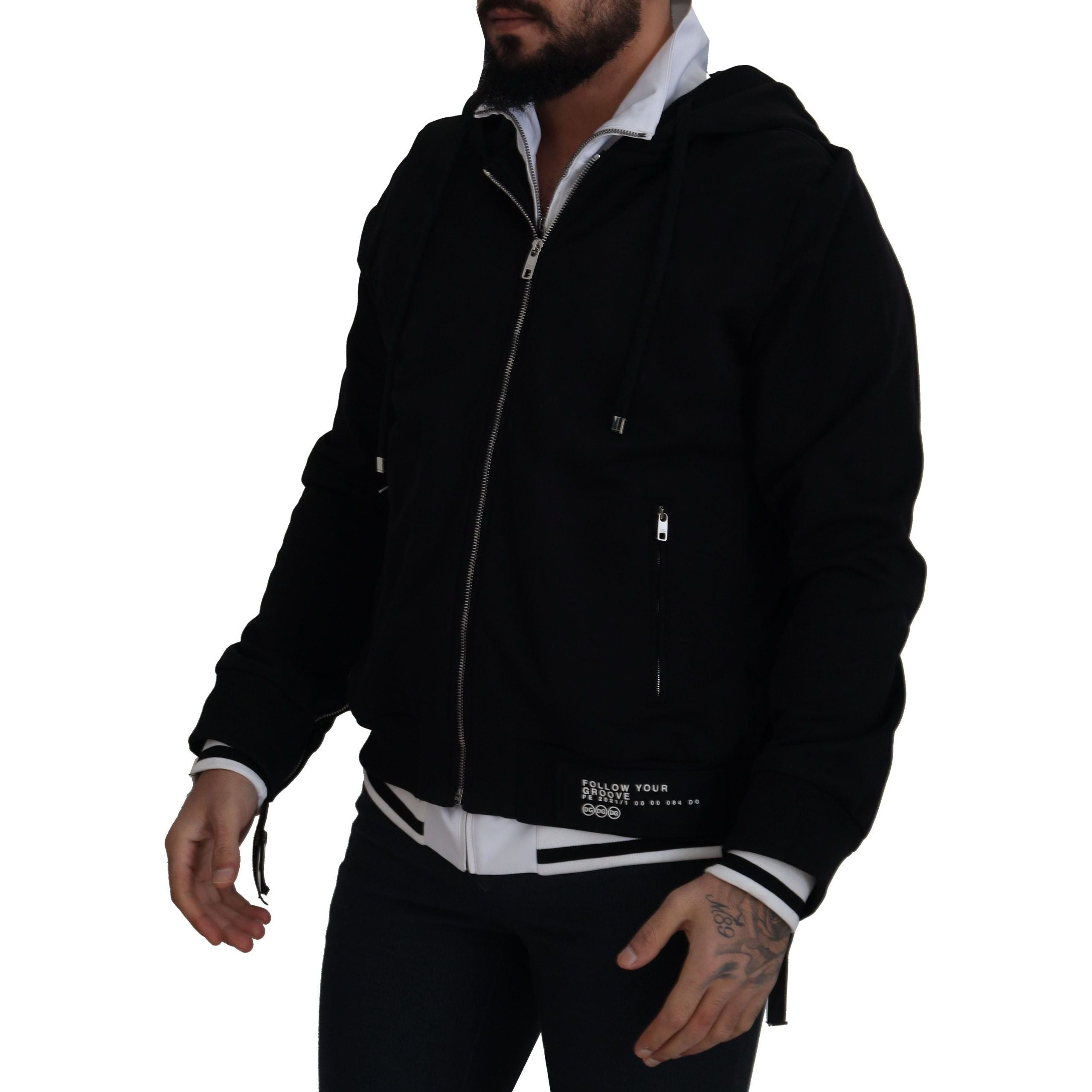 Dolce & Gabbana Black Nylon Bomber Jacket with Hood