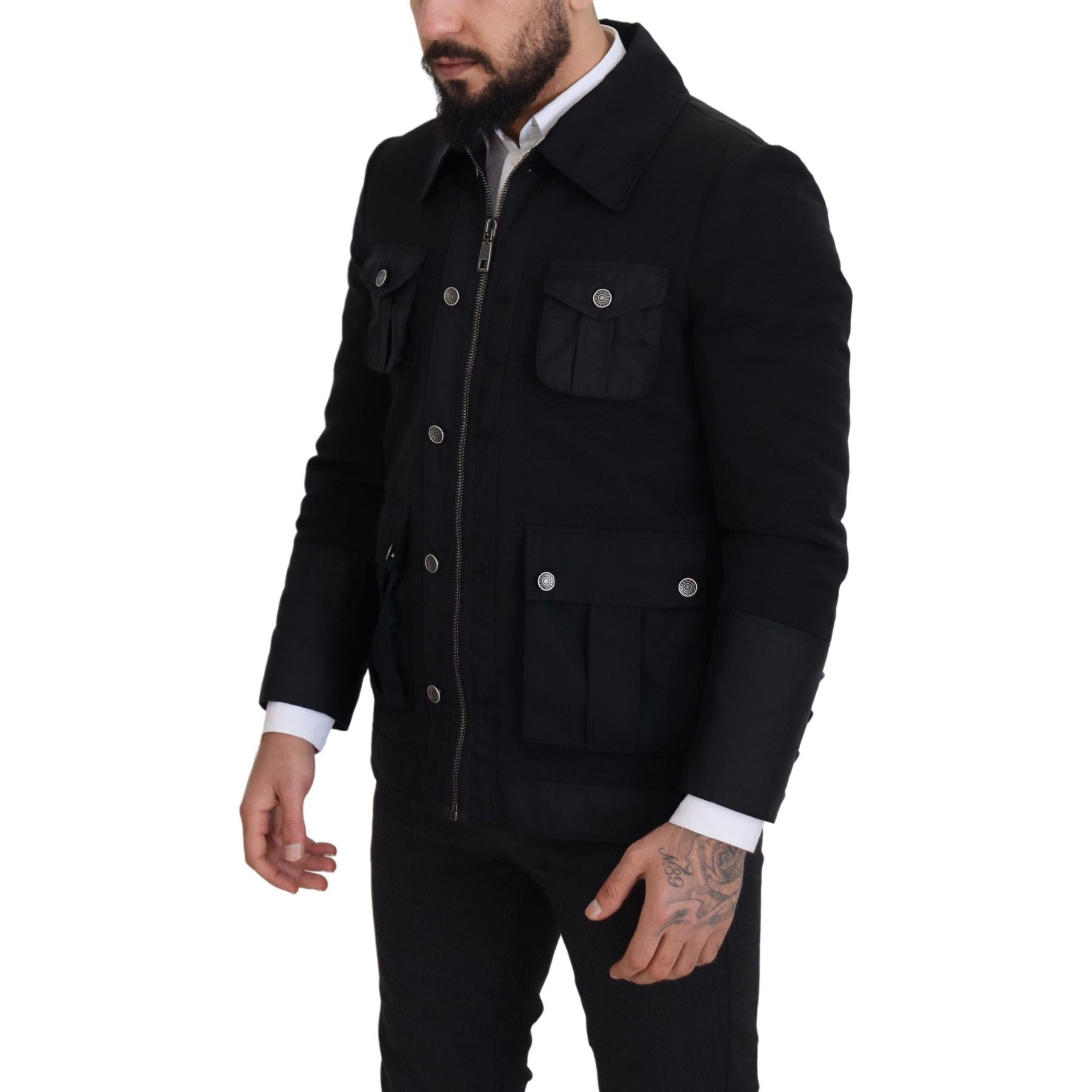 Dolce & Gabbana Black Wool Blend Elegant Full Zip Jacket