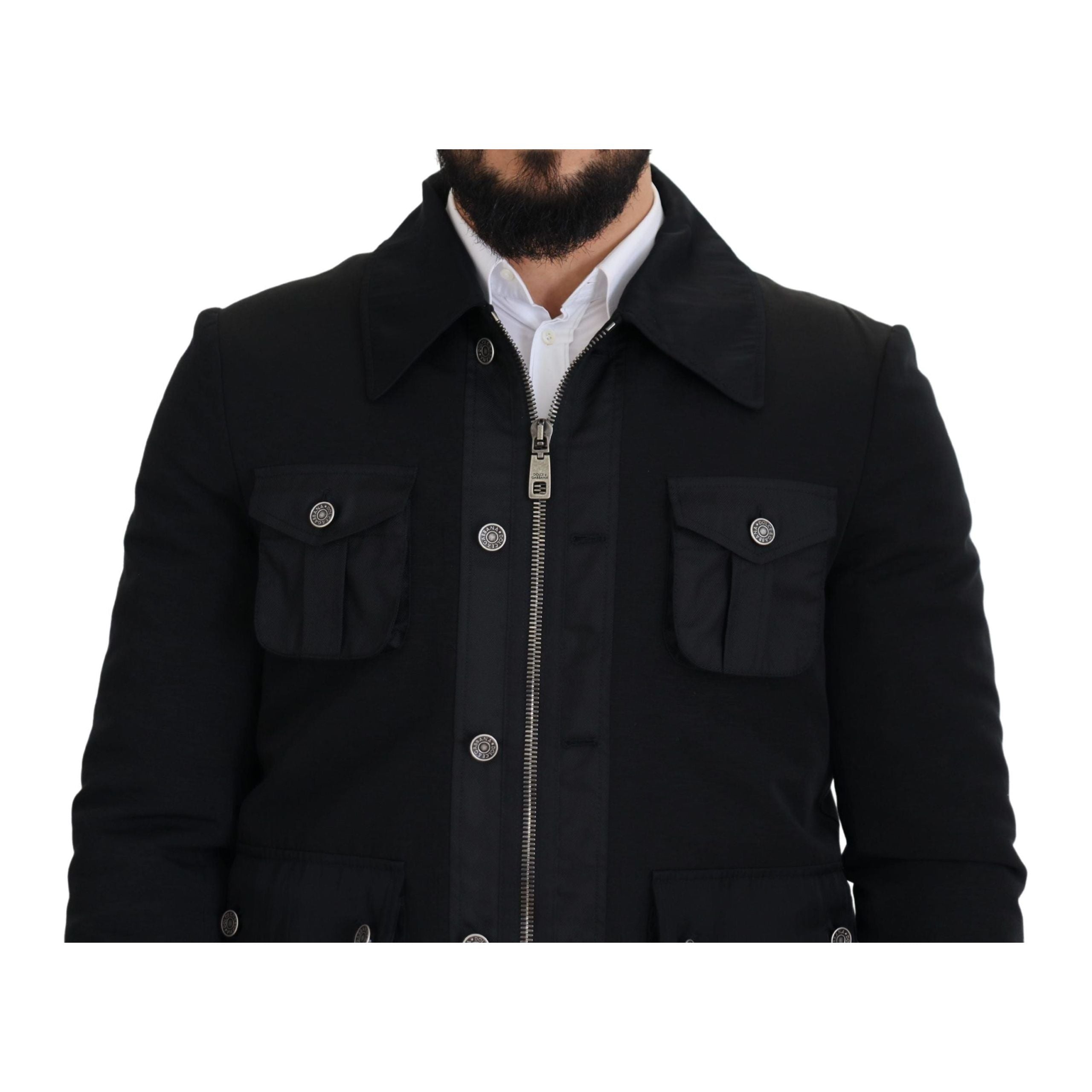 Dolce & Gabbana Black Wool Blend Elegant Full Zip Jacket