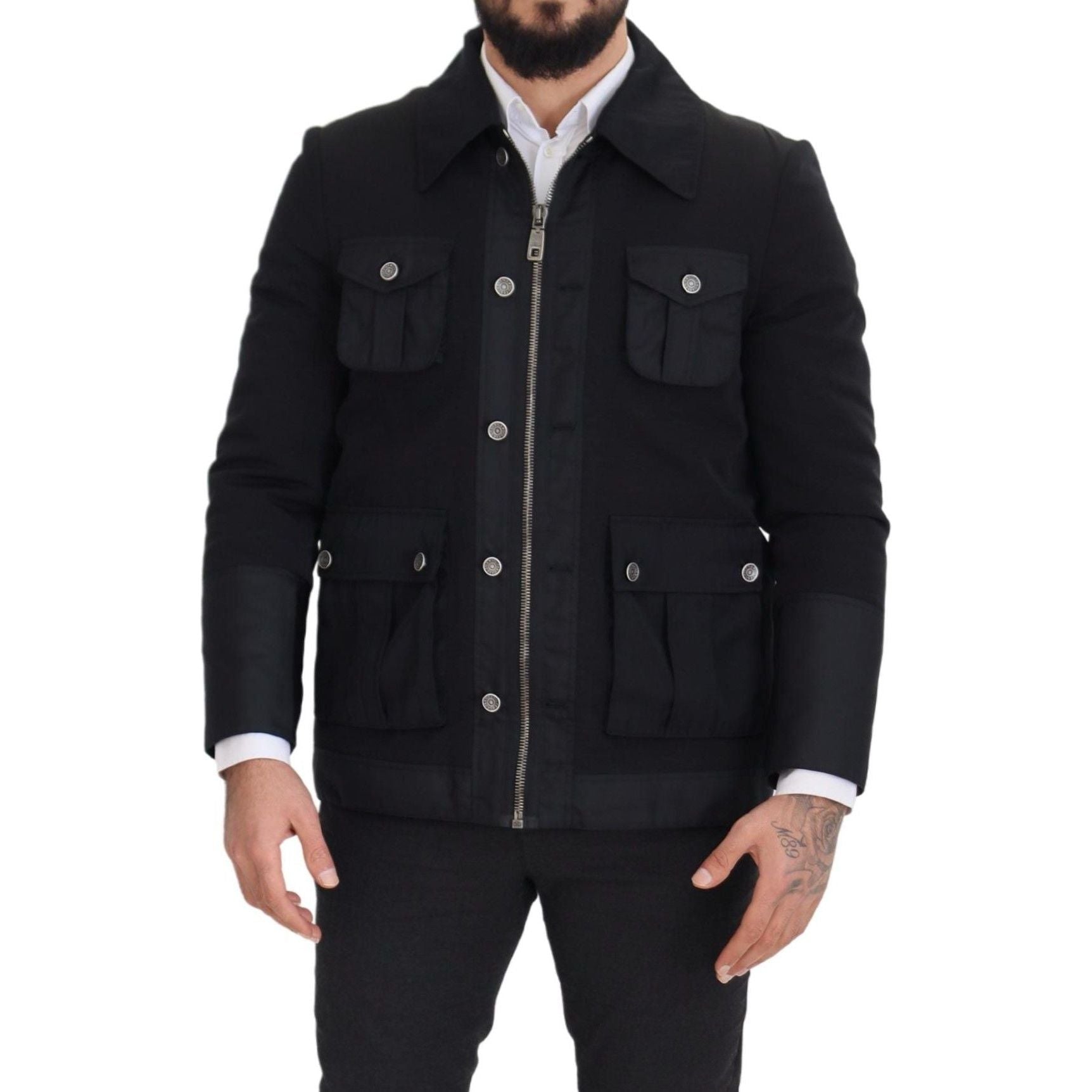 Dolce & Gabbana Black Wool Blend Elegant Full Zip Jacket