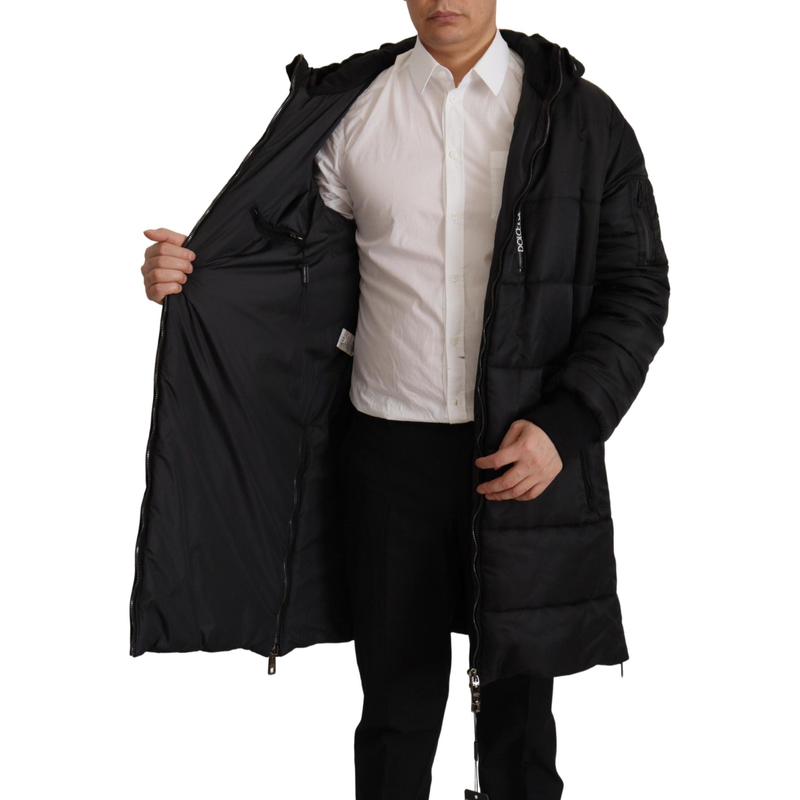 Dolce & Gabbana Black Cotton Hooded Parka Winter Jacket