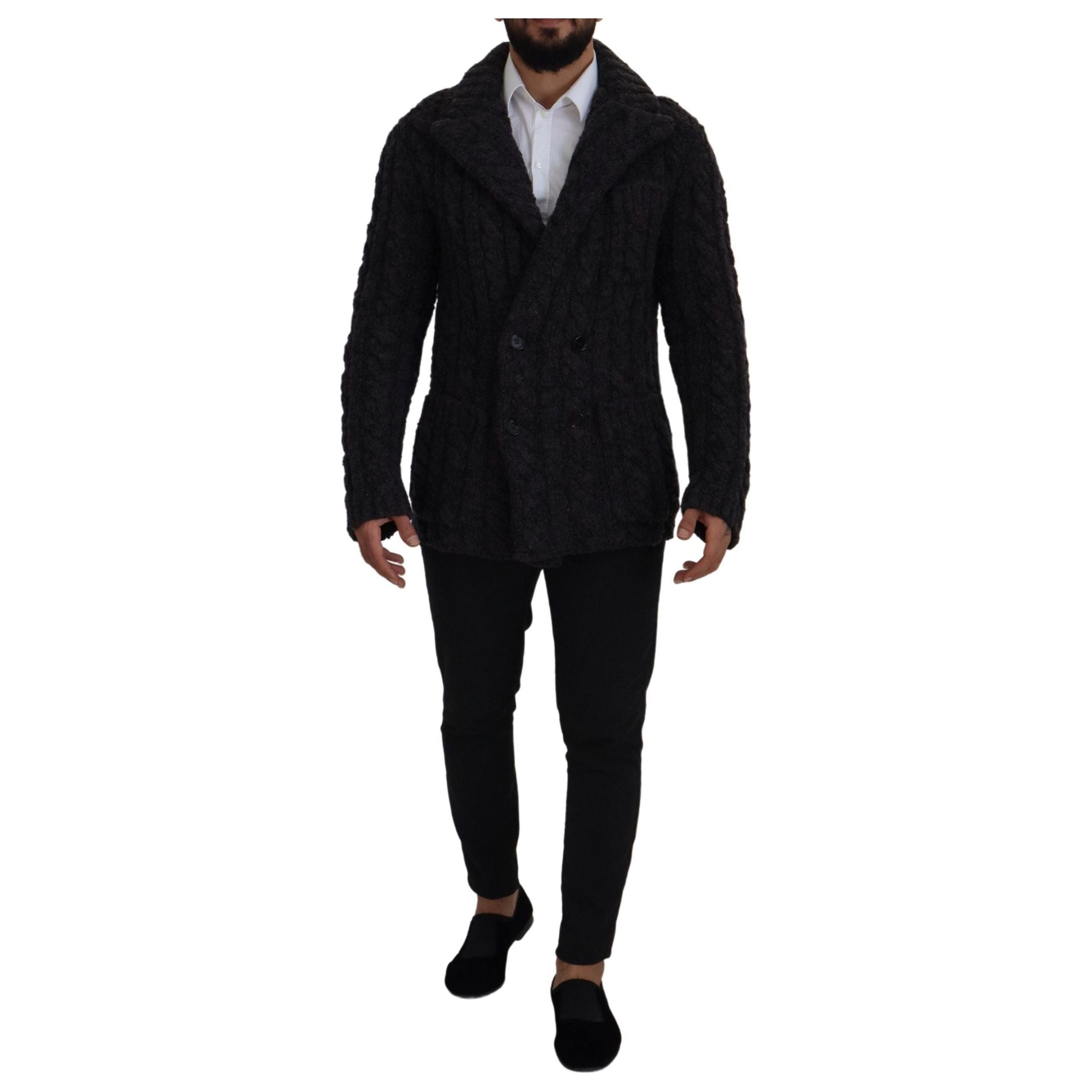 Dolce & Gabbana Grey Wool-Cashmere Double-Breasted Coat