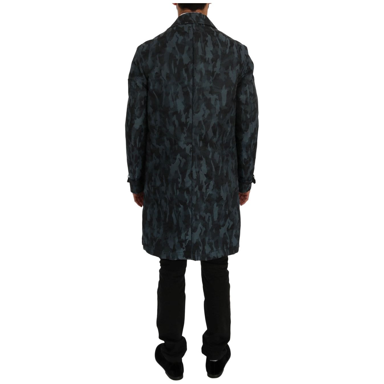 Dolce & Gabbana Blue Camouflage Cotton Trench Coat