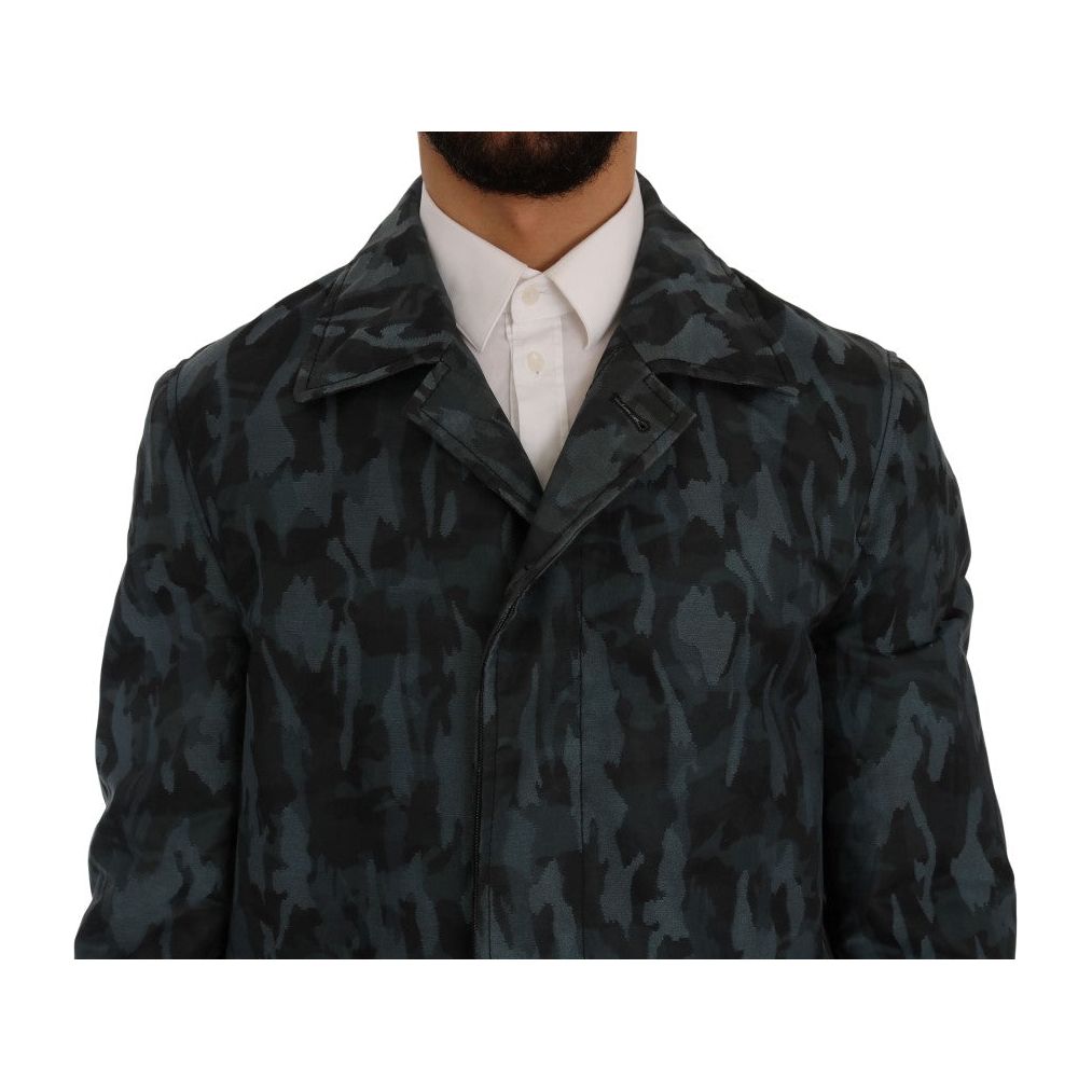 Dolce & Gabbana Blue Camouflage Cotton Trench Coat