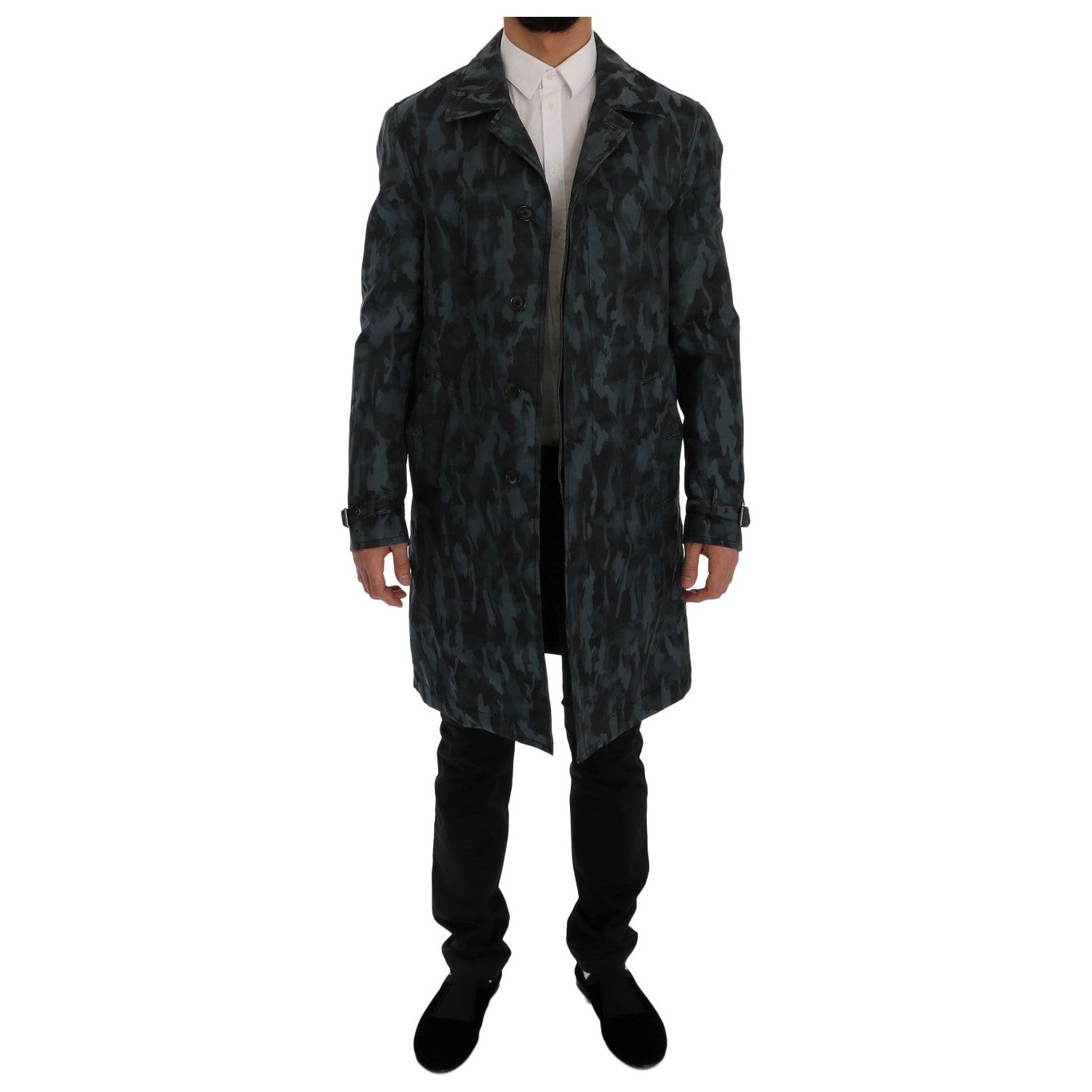 Dolce & Gabbana Blue Camouflage Cotton Trench Coat